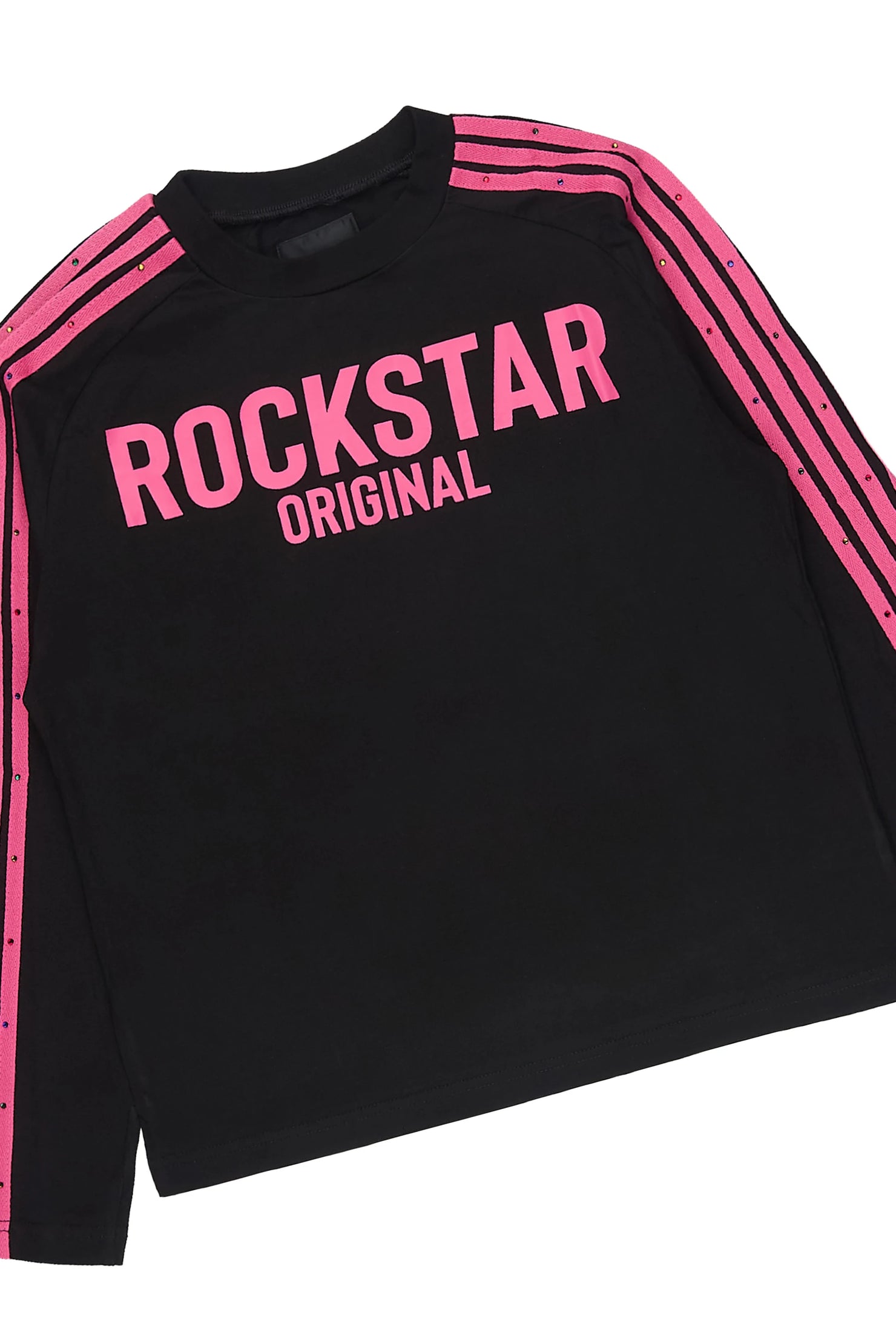 Girls Gulisa Black/Pink Rhinestone Long Sleeve Shirt Relaxed Track Set