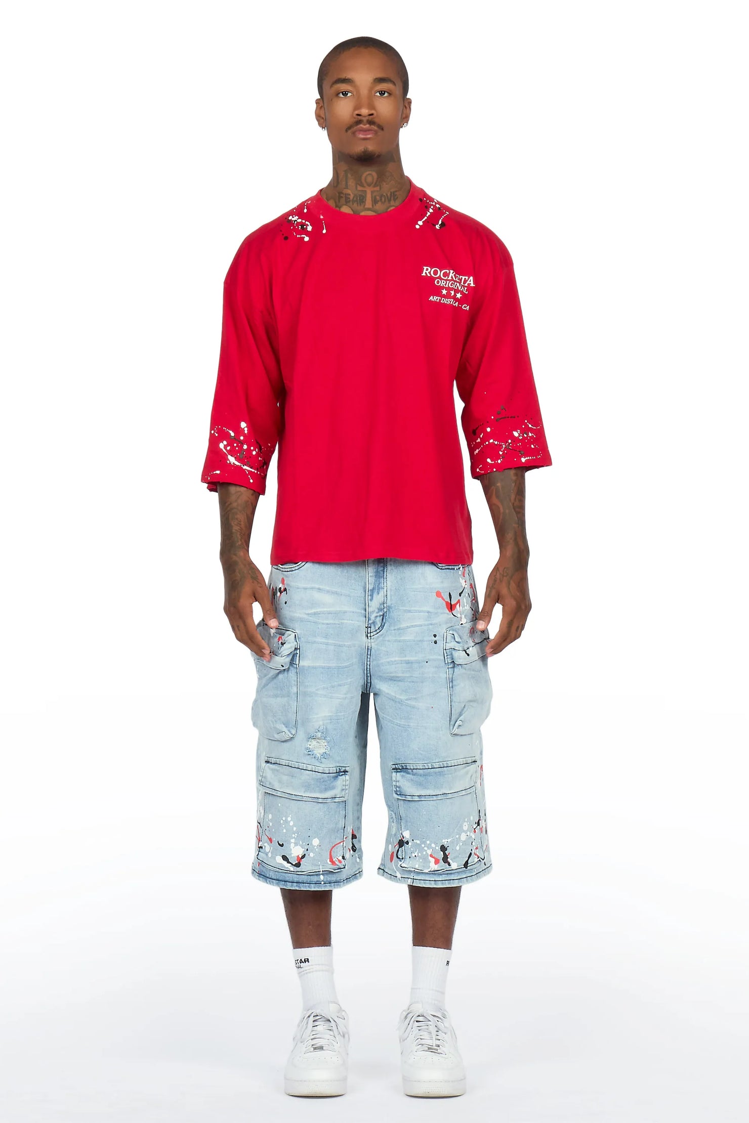 Saxon Blue Graphic T-Shirt Denim Jort Set