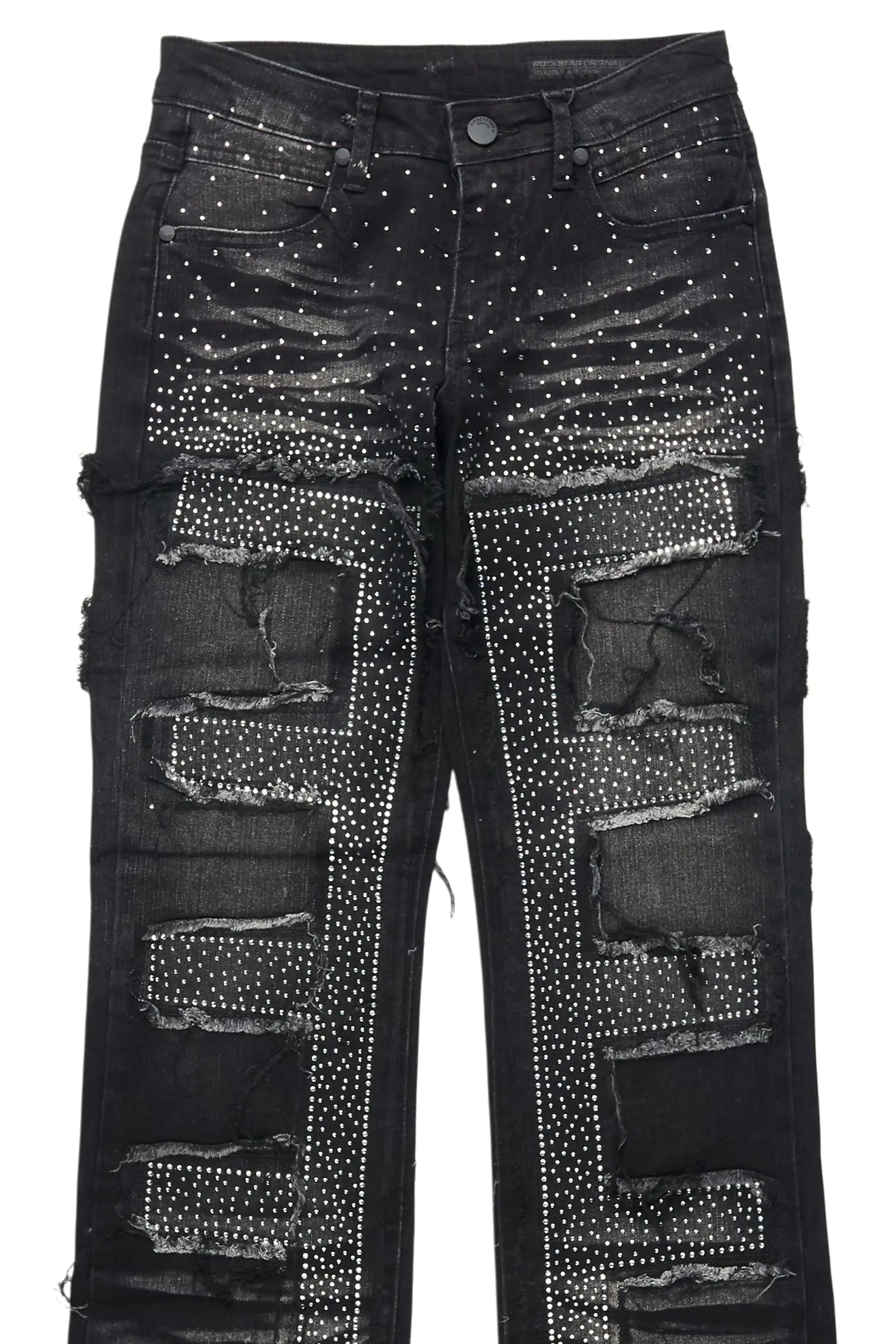 Boys Shake Dark Grey Rhinestone Stacked Flare Jean