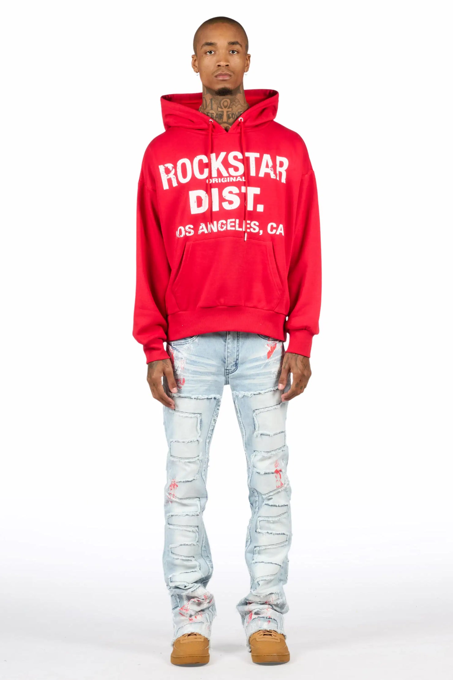 Saxon Red/Blue Hoodie/Stacked Flare Jean Set