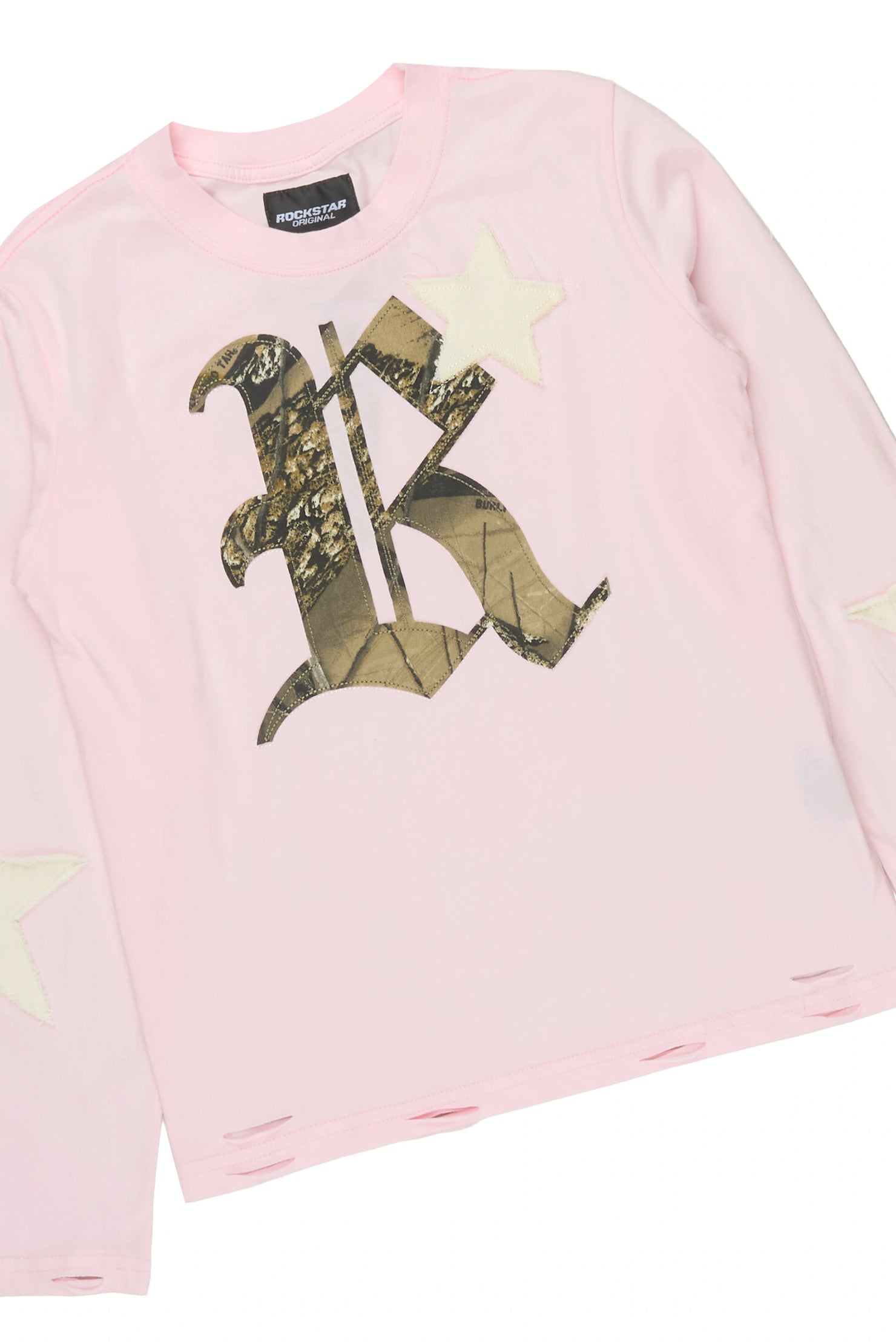 Girls Delgera Pink/Camo Long Sleeve T-Shirt Track Set