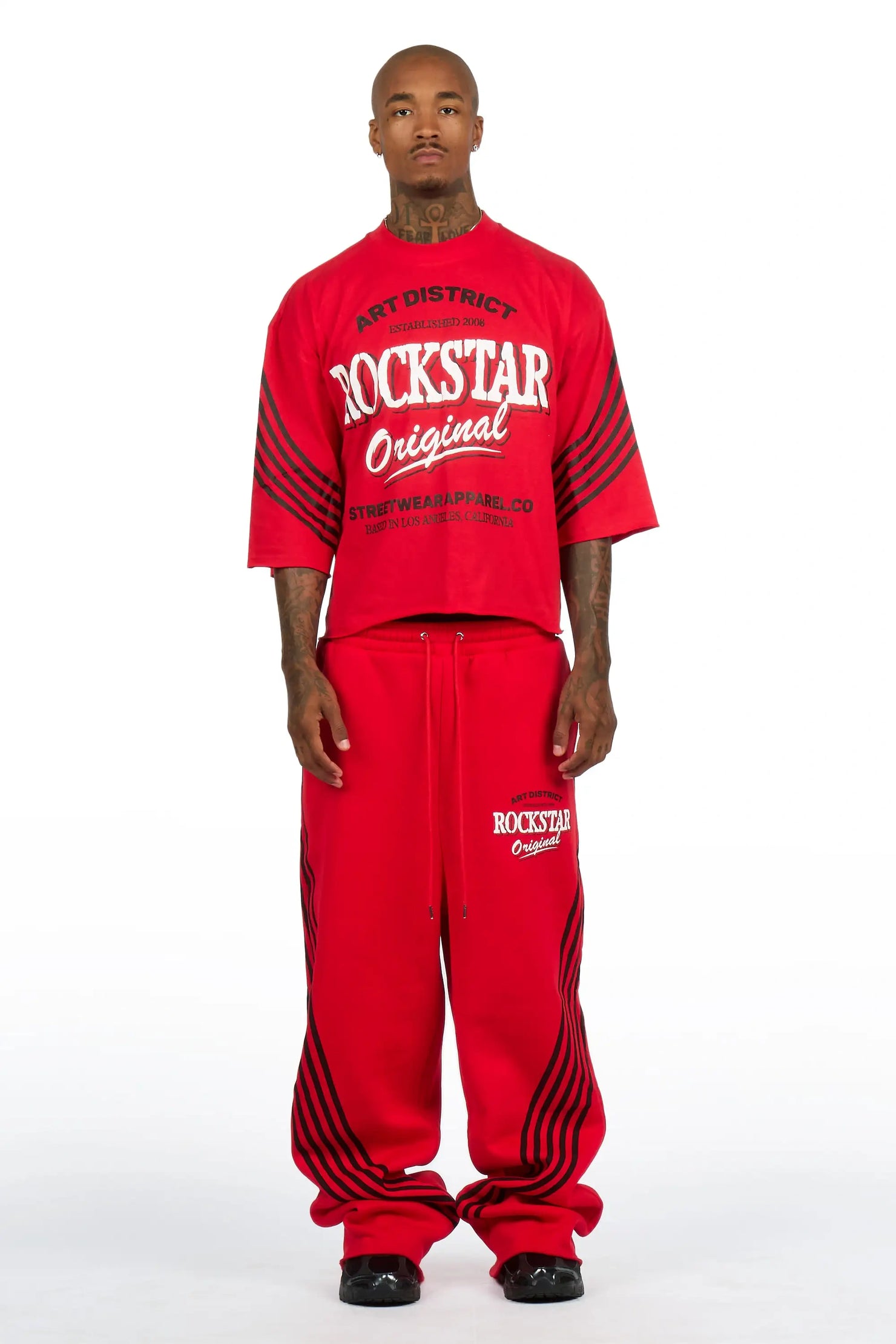 Soe Red T-Shirt/Double Waisted Relaxed Track Set