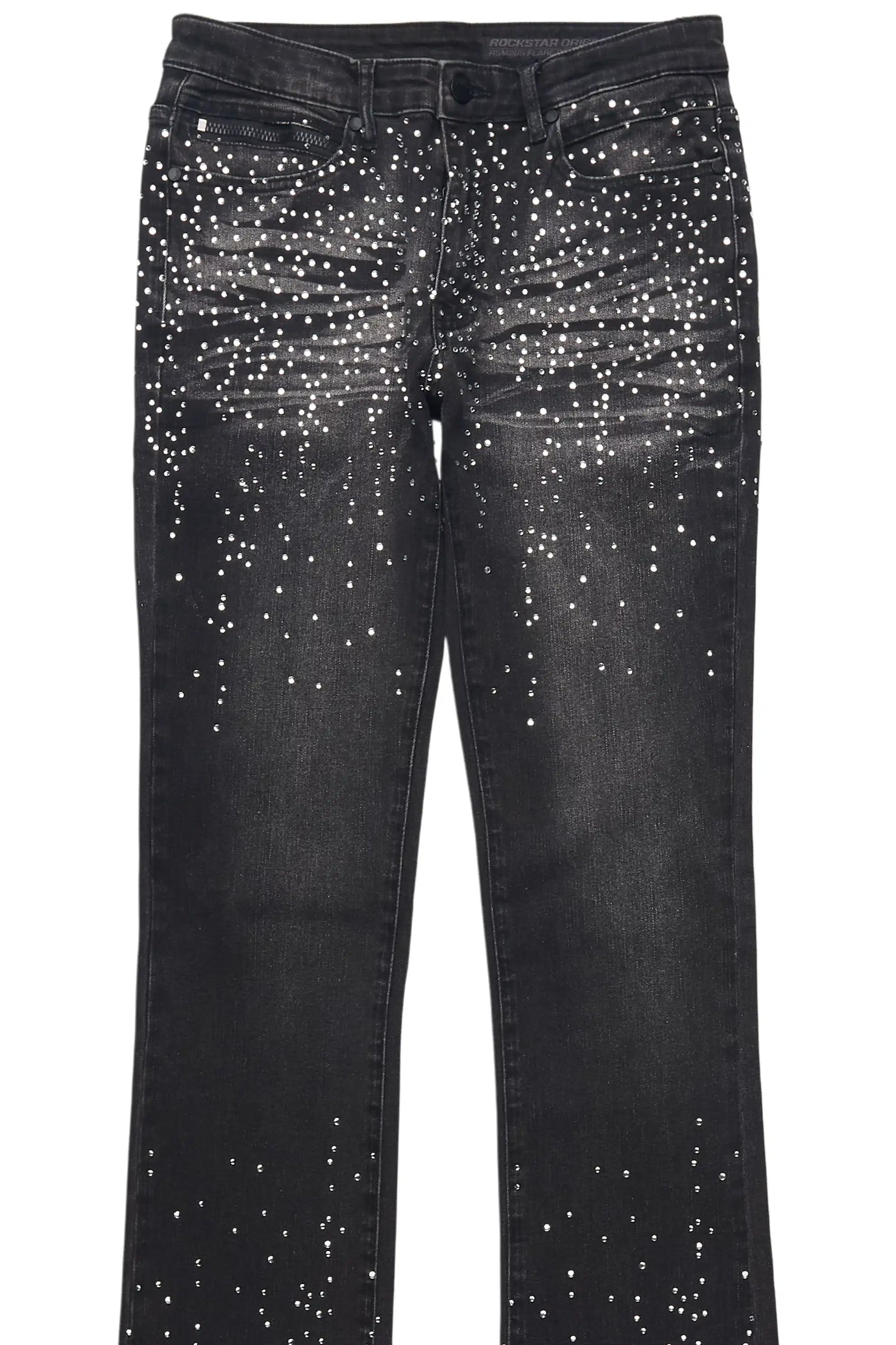 Maxton Dark Grey Rhinestone Stacked Flare Jean