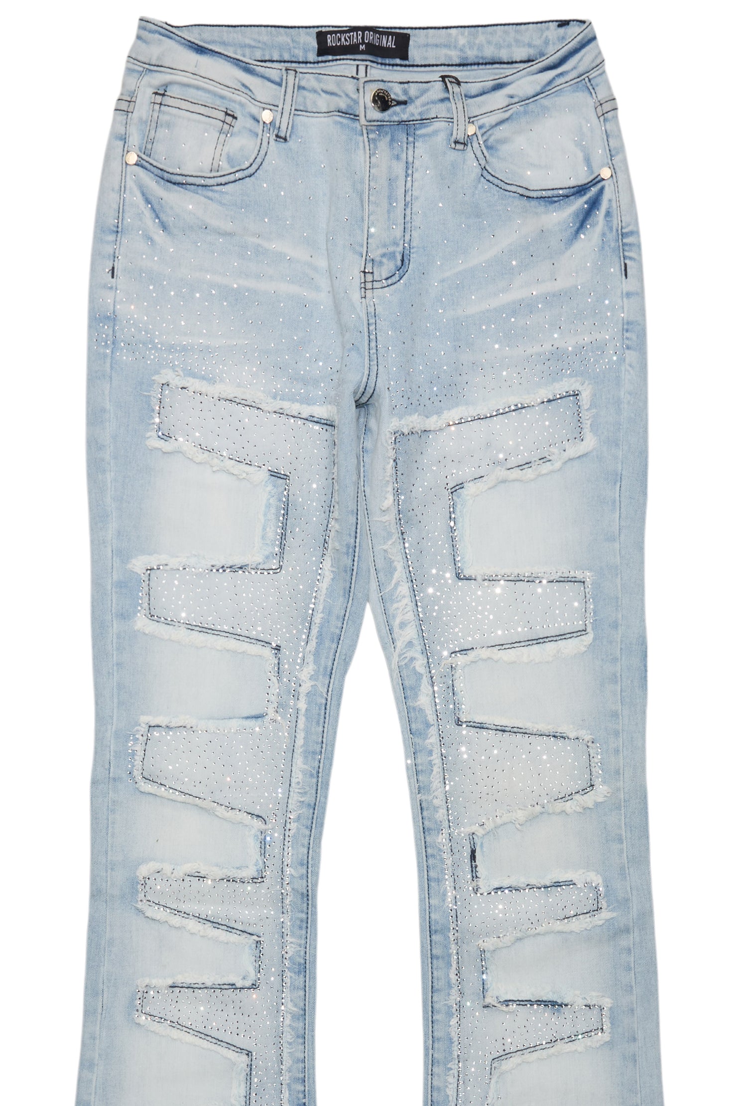 Zariyah Rhinestone Light Wash Stacked Flare Jean