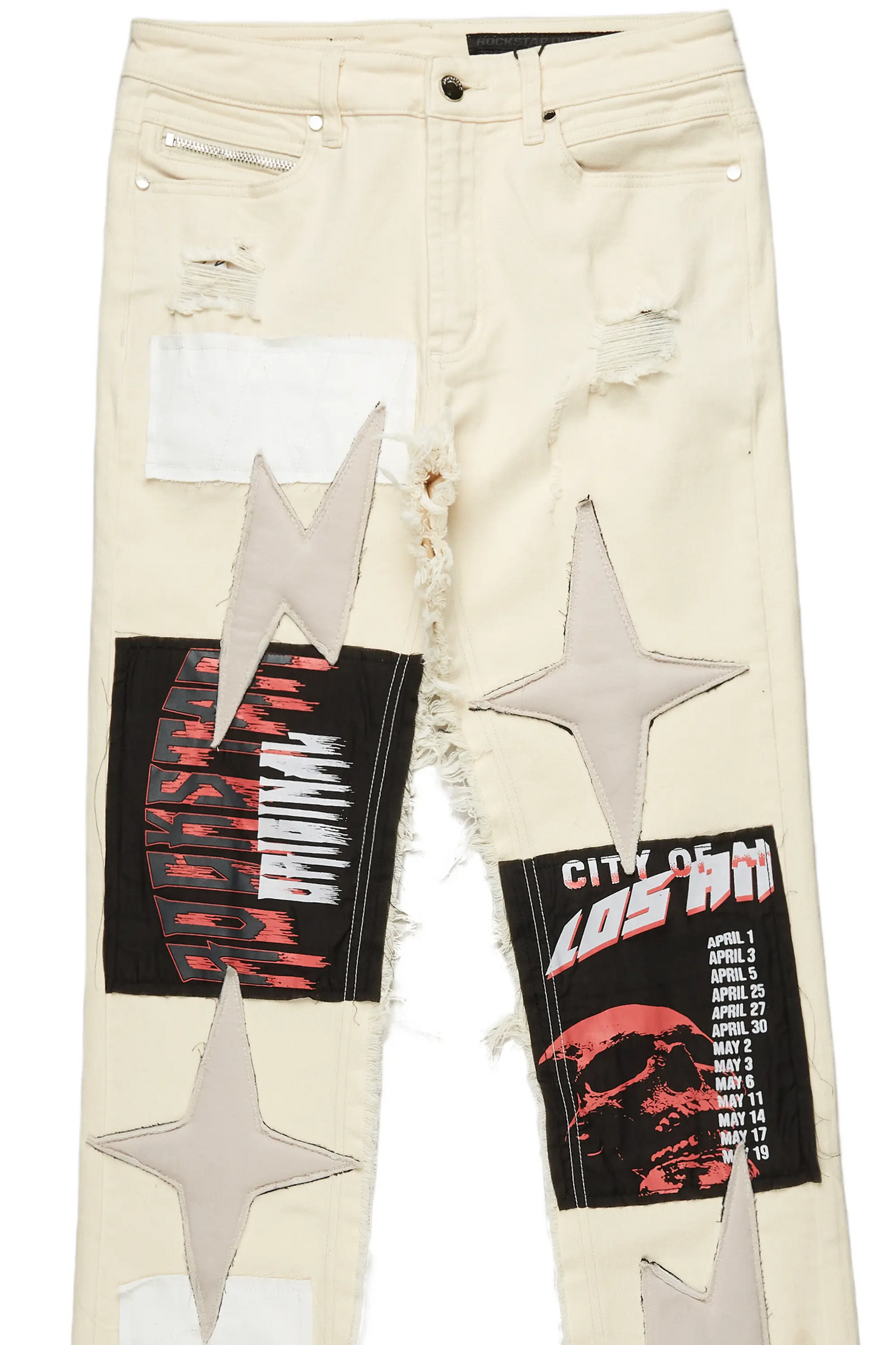 Rhys Beige Patchwork Stacked Flare Jean