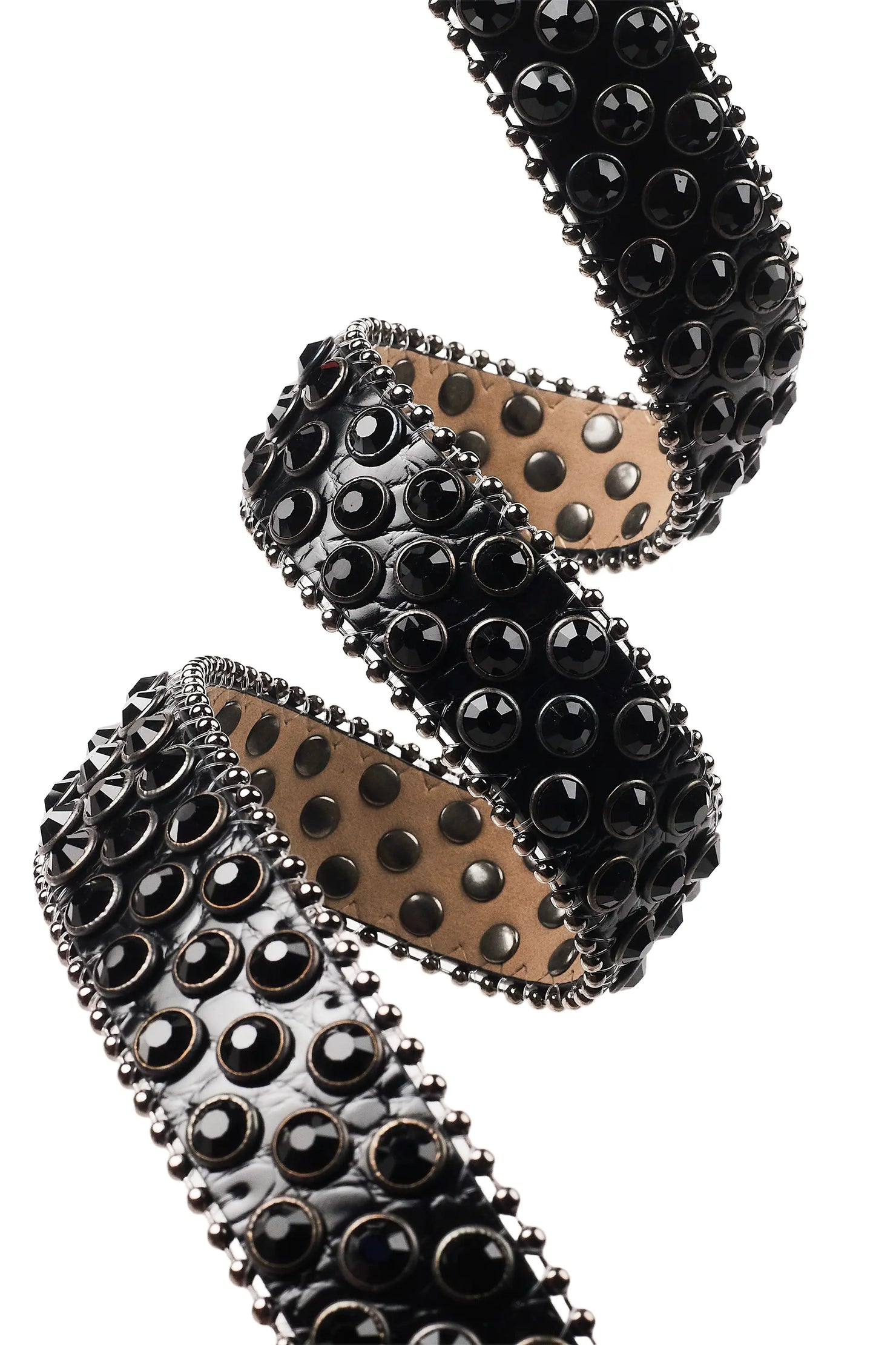 Tedros Rhinestone Black Rockstar Logo Narrow Belt