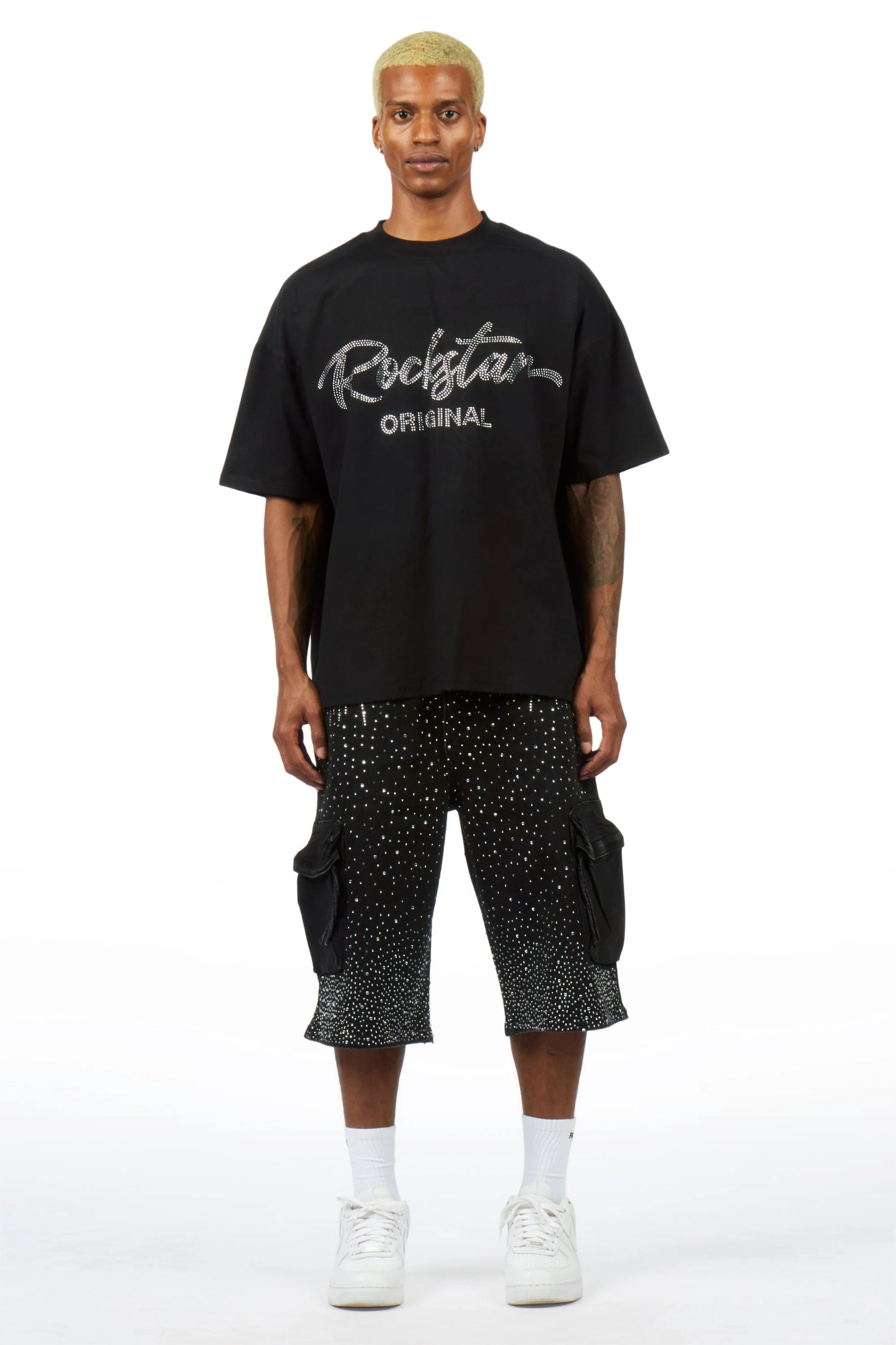 Keoni Black Rhinestone T-Shirt Denim Jort Set