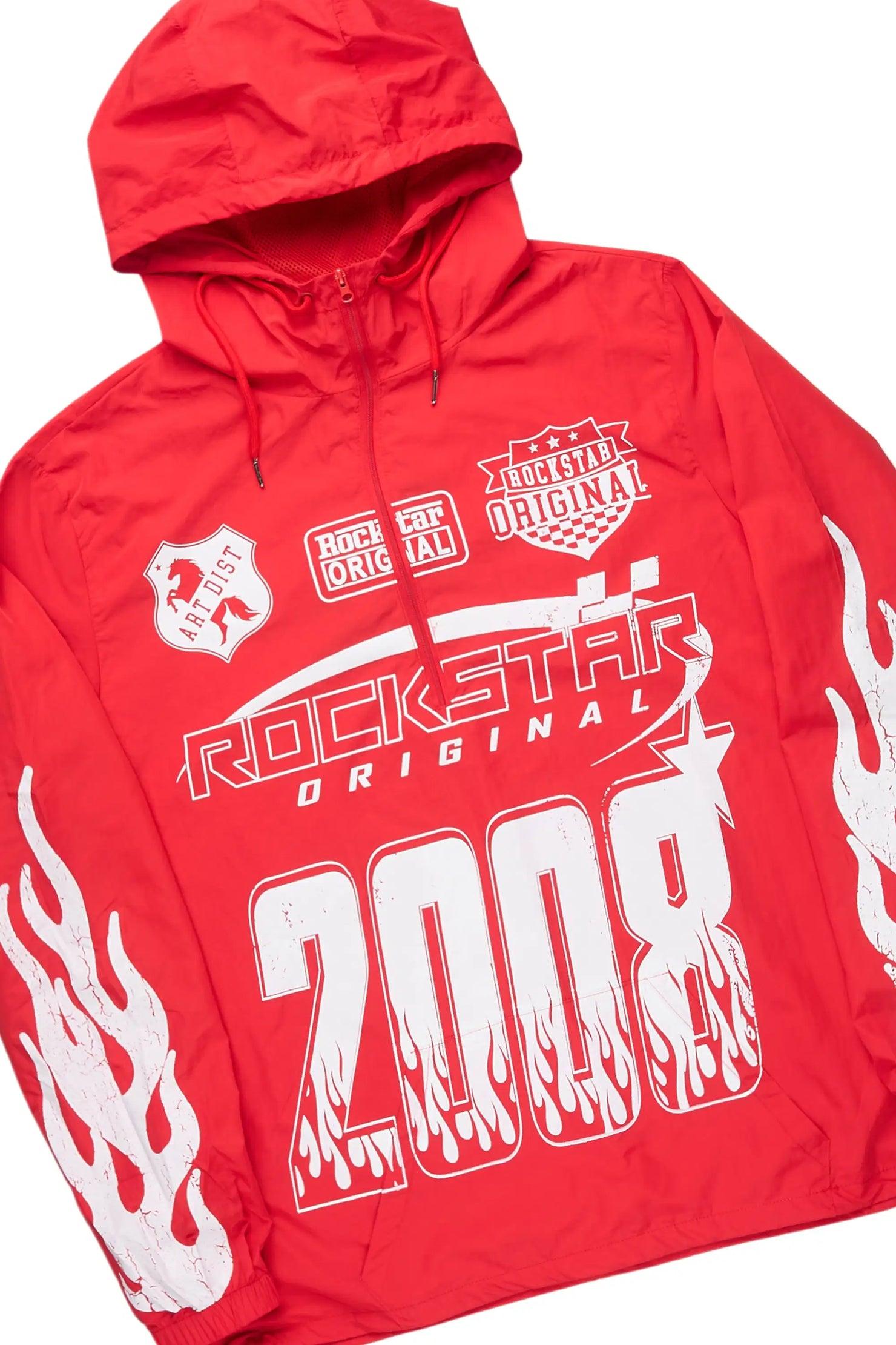 Amos Red/Black Windbreaker/Stacked Flare Jean