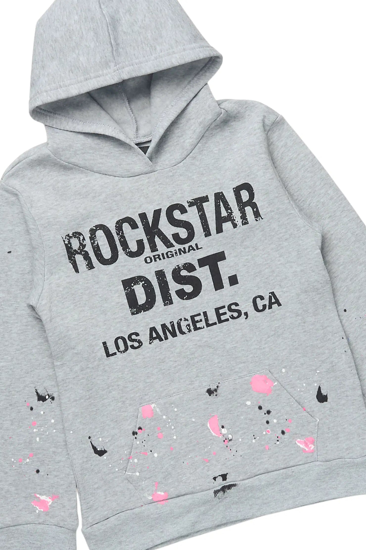 Girls Scatie 2.0 Heather Grey/Pink Hoodie/Stacked Flare Track Set