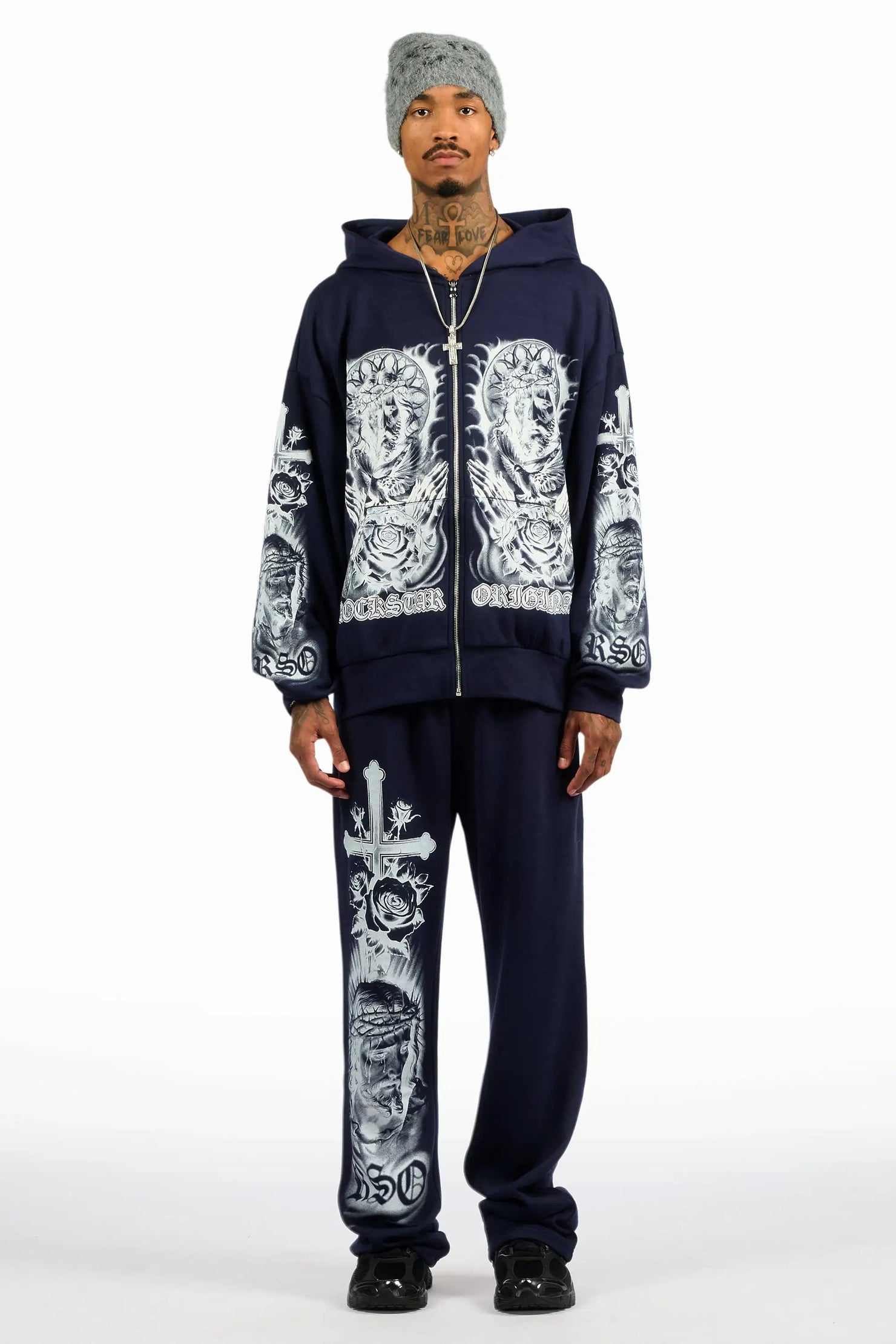 Blasted Navy/White Hoodie/Baggy Pant Track Set