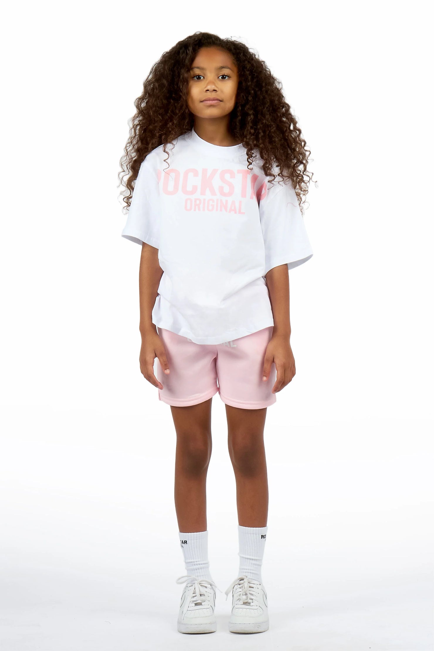 Girls Sabrina White/Light Pink Short Set