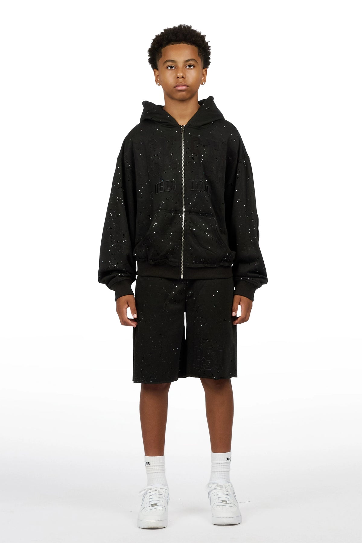 Boys Akila Black Glitz Hoodie Double Waisted Short Set