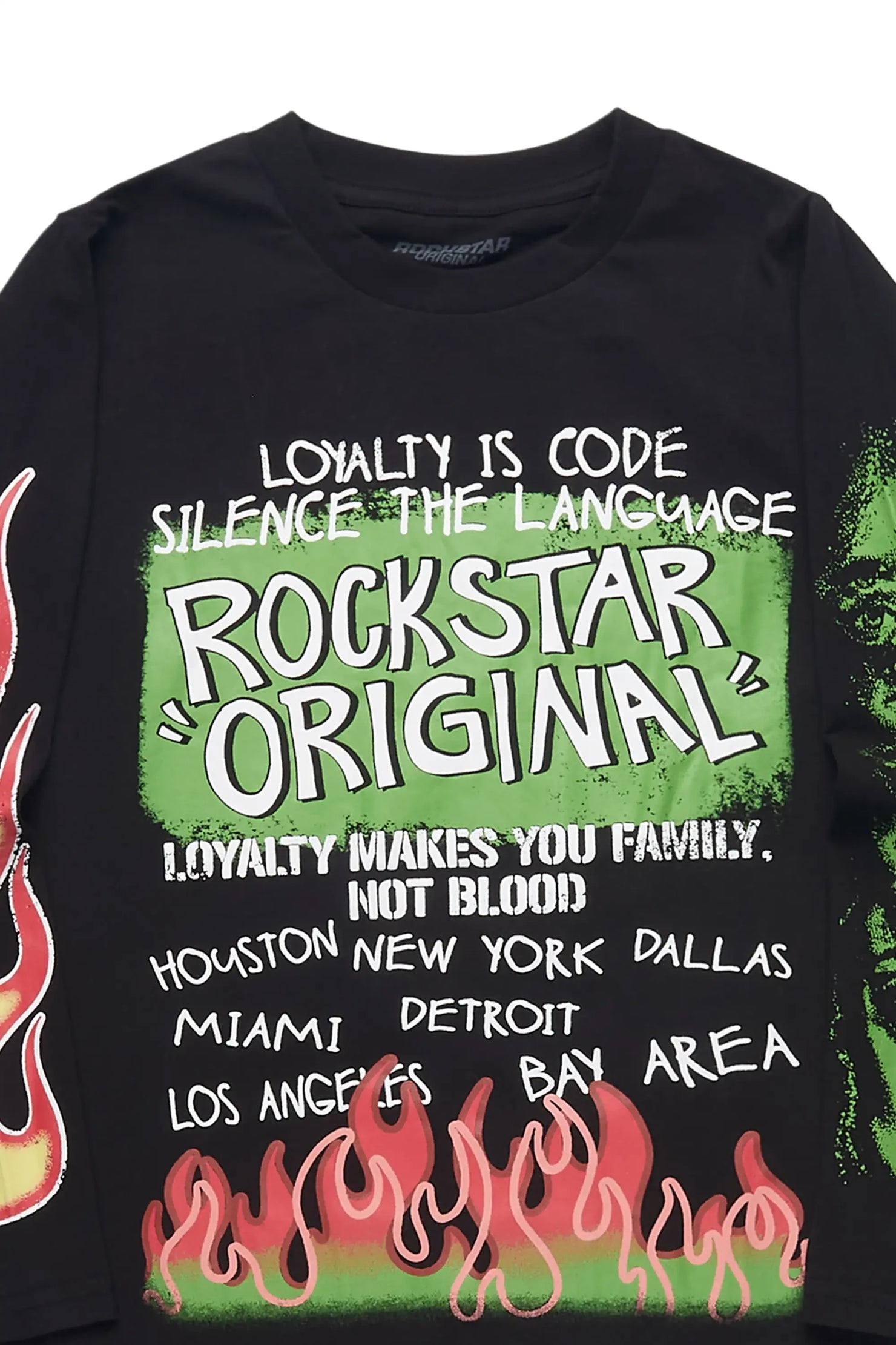 Boys Beno Black/Green Long Sleeve Graphic T-Shirt