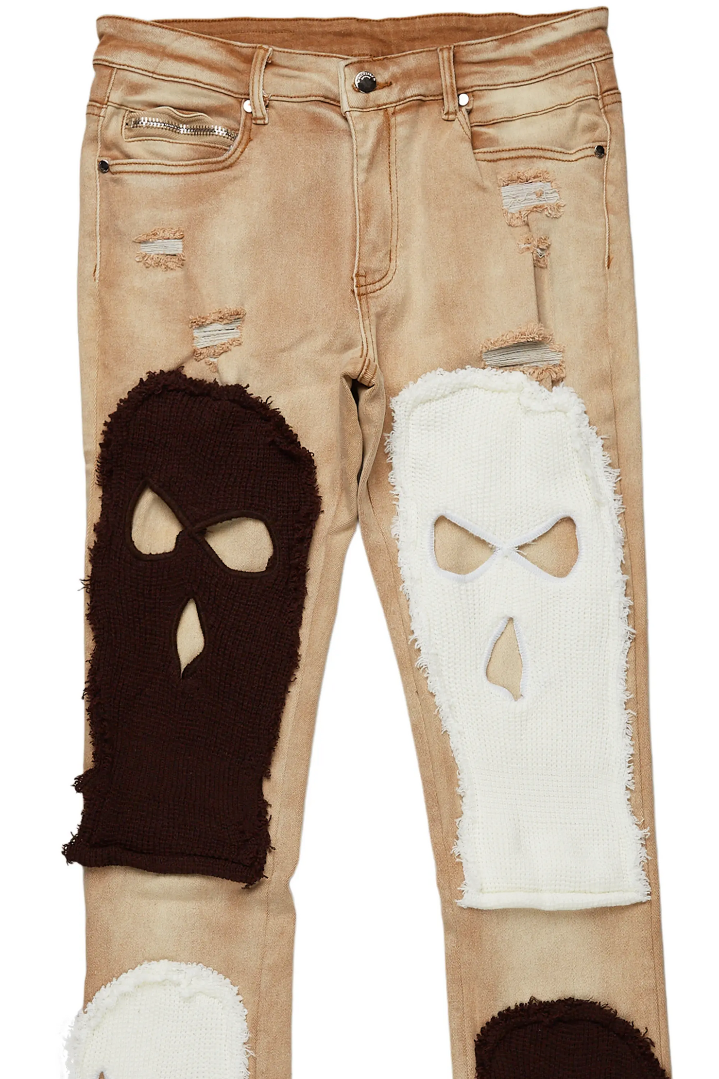 Destry Tan Patchwork Stacked Flare Jean