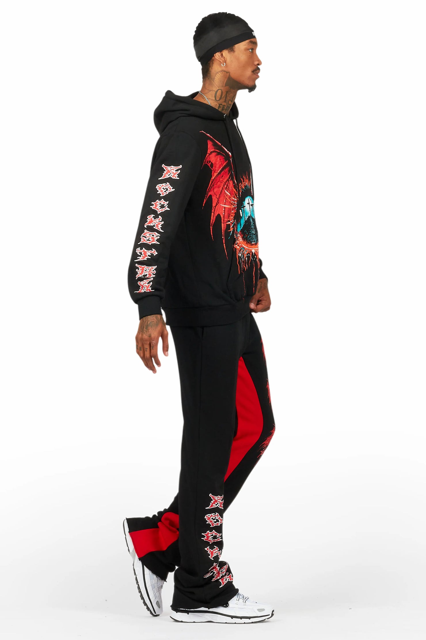 Darden Black/Red Hoodie/Baggy Track Pant Set