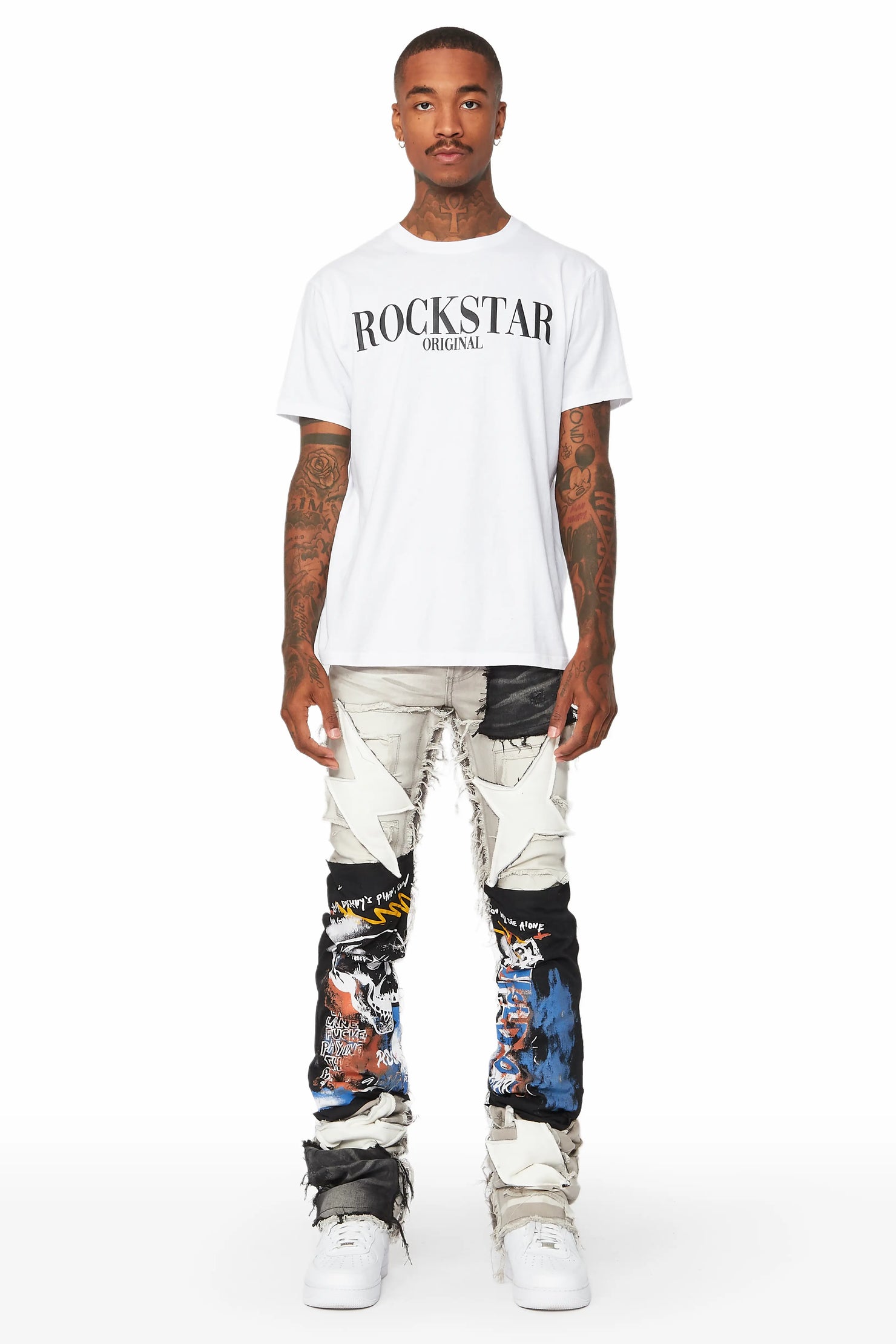 Brave Grey Wash Patchwork Super Stacked Jean