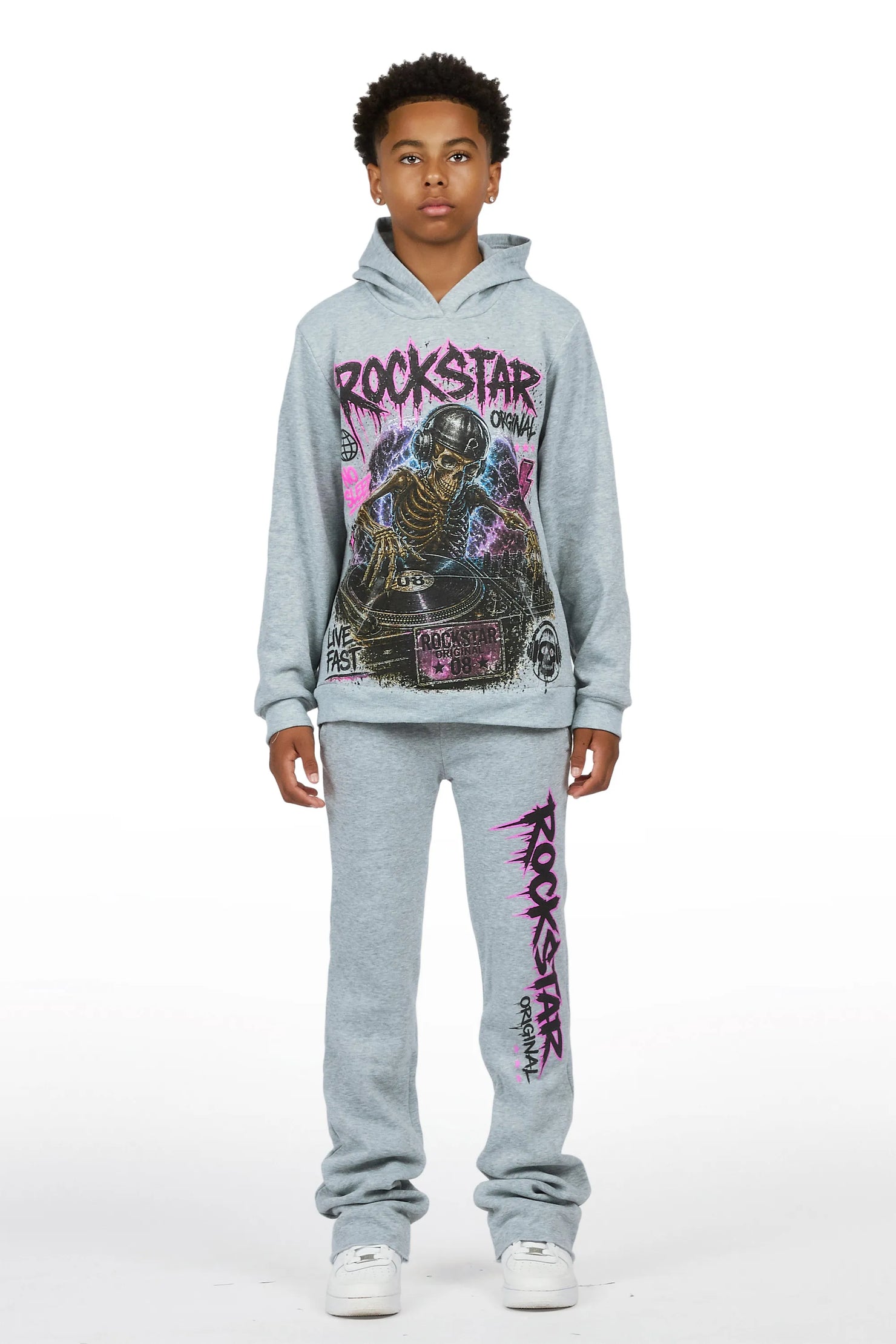 Boys Lance Heather Grey Stacked Hoodie Track Set