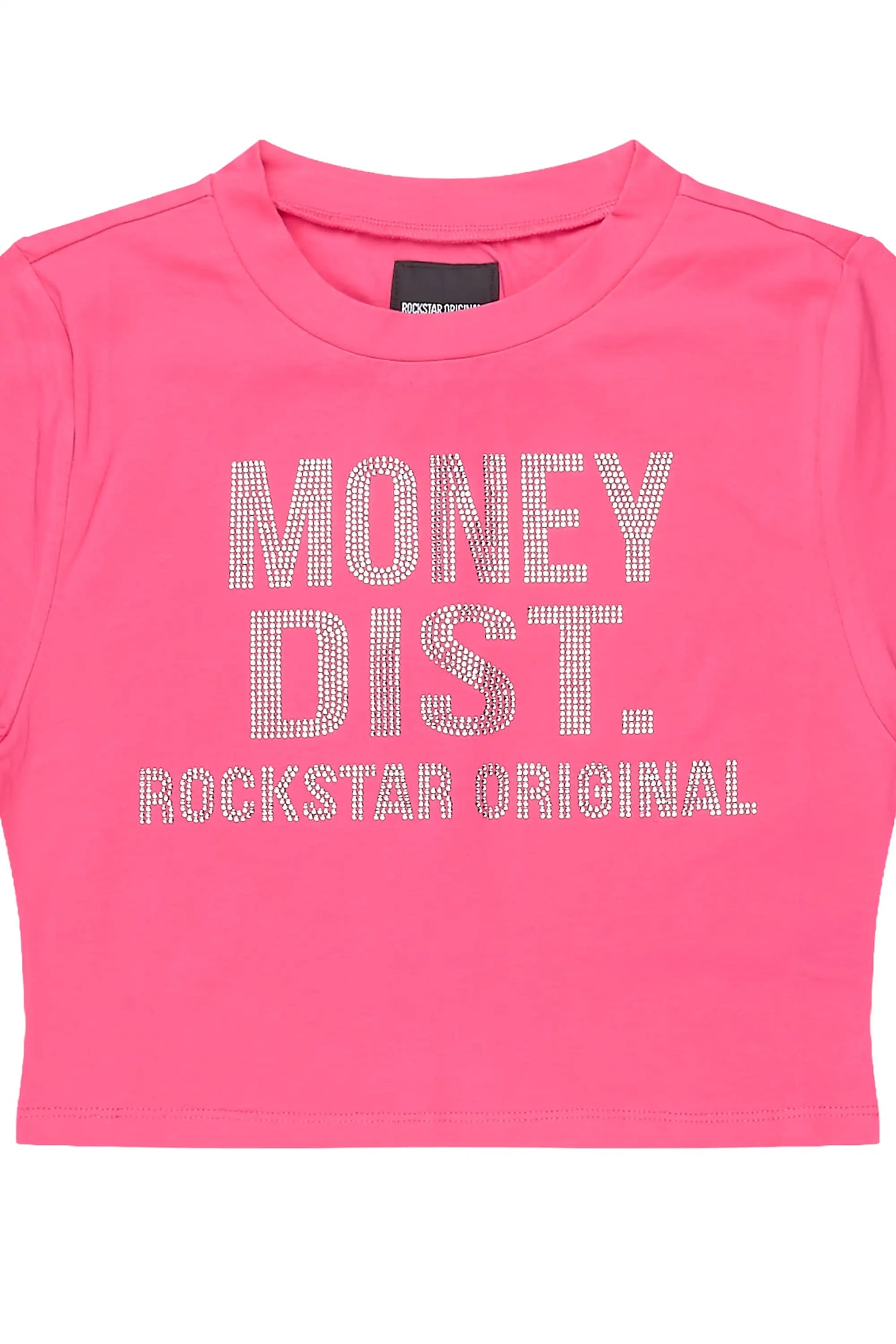 Sheteka Hot Pink Rhinestone Crop Baby Tee Shirt