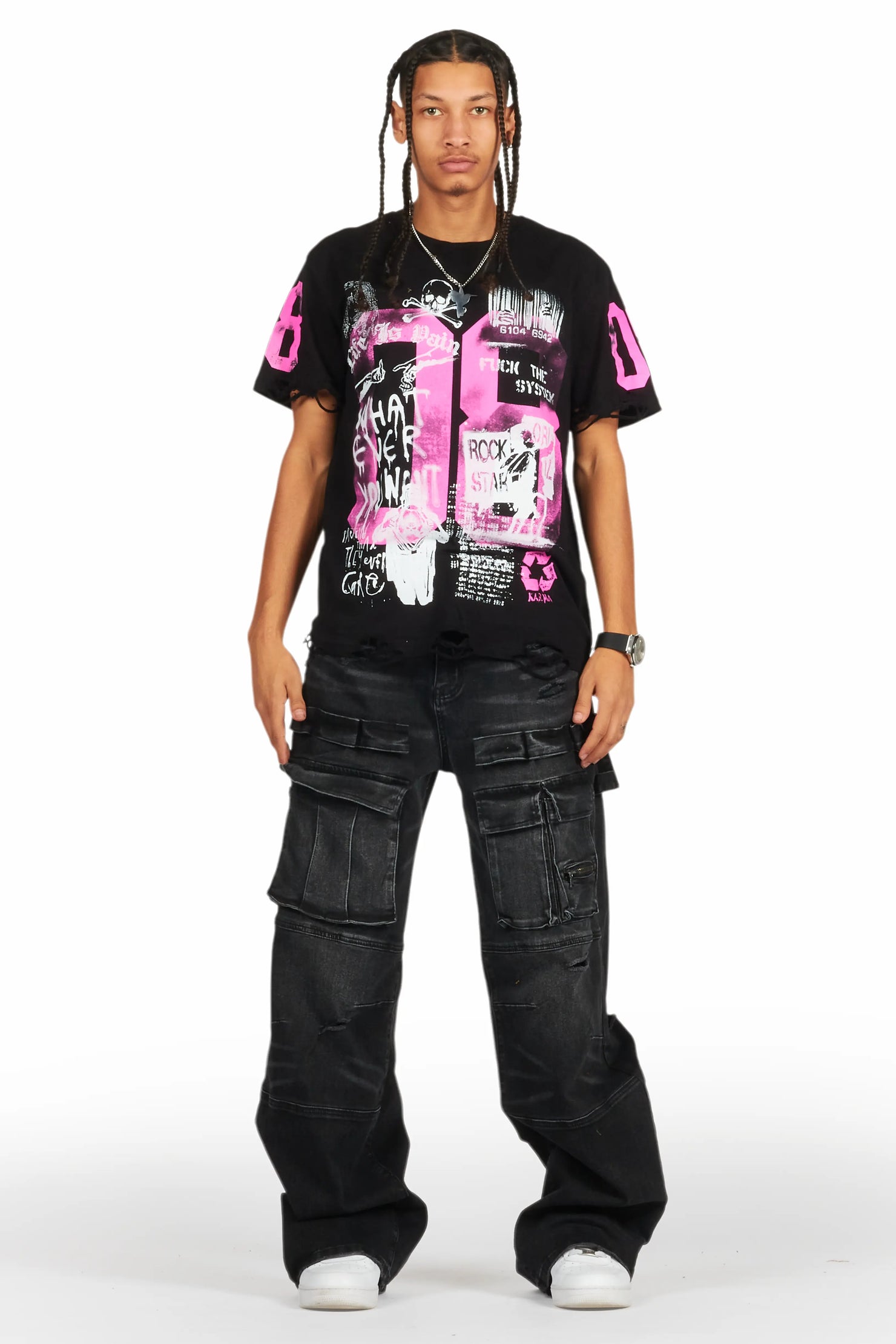 Grill Black/Pink Graphic Oversized T-Shirt