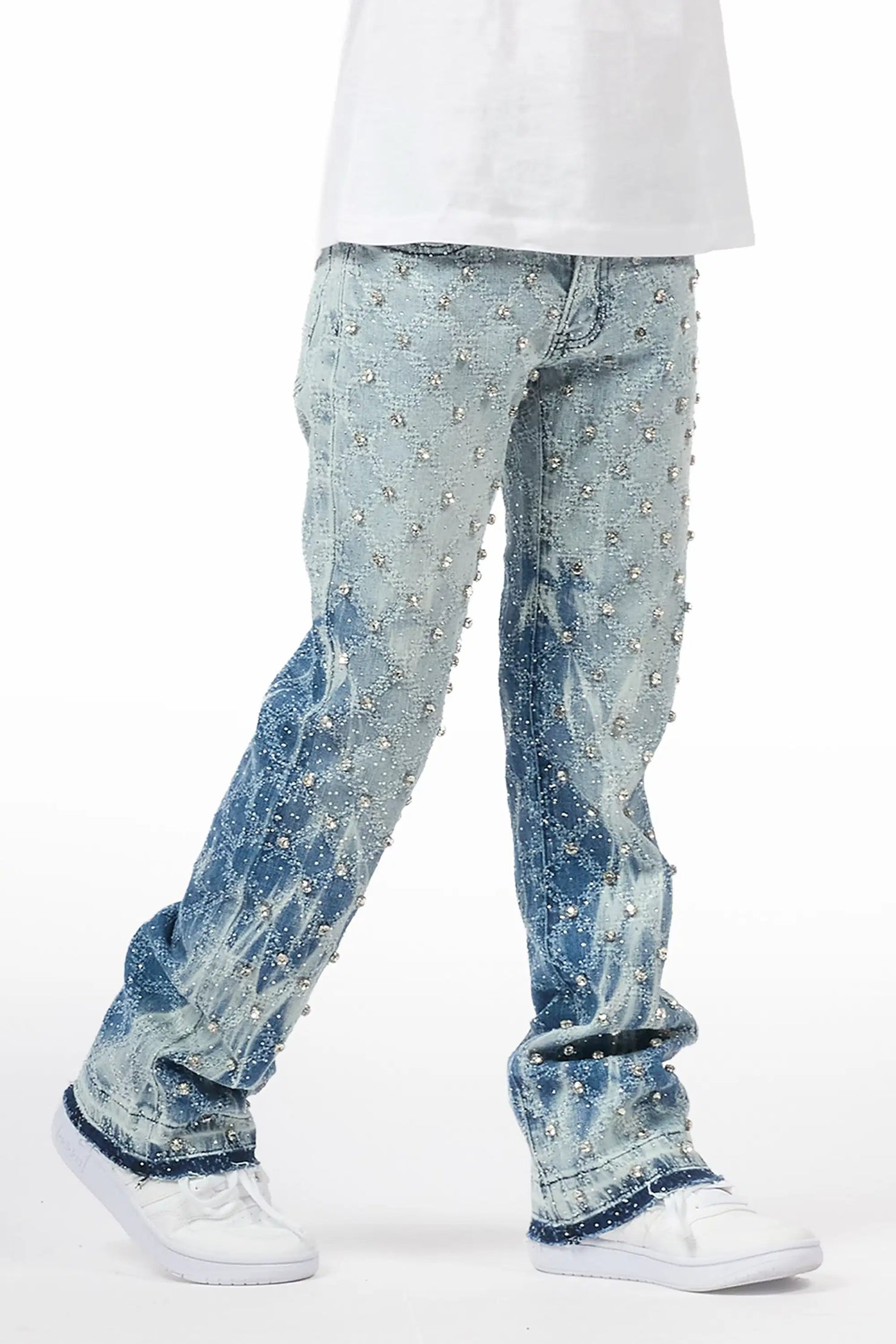 Boys Glit Blue Rhinestone Stacked Flare Jean