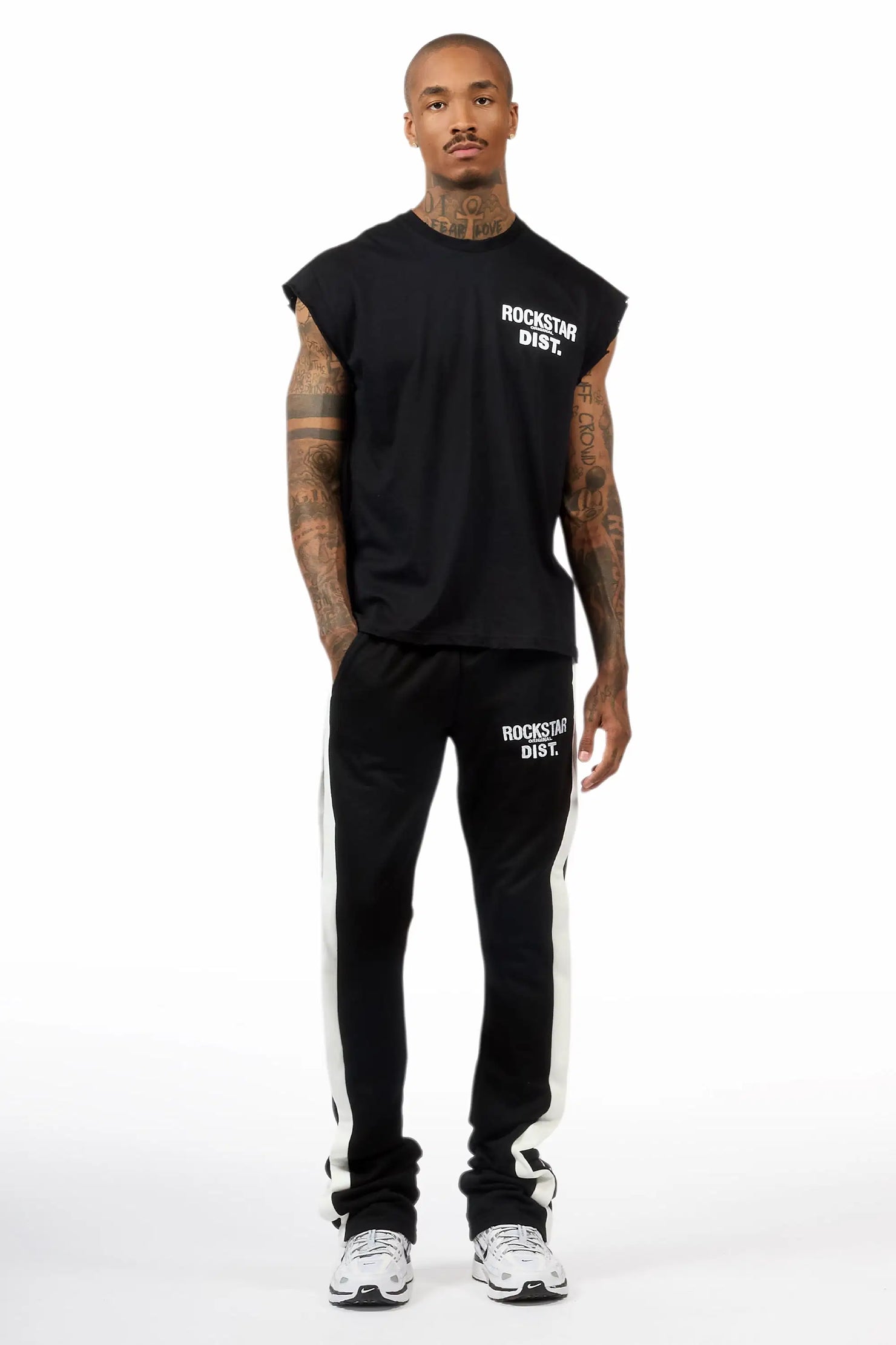 Arkady Black Muscle T-Shirt/Black Stacked Flare Pant Set