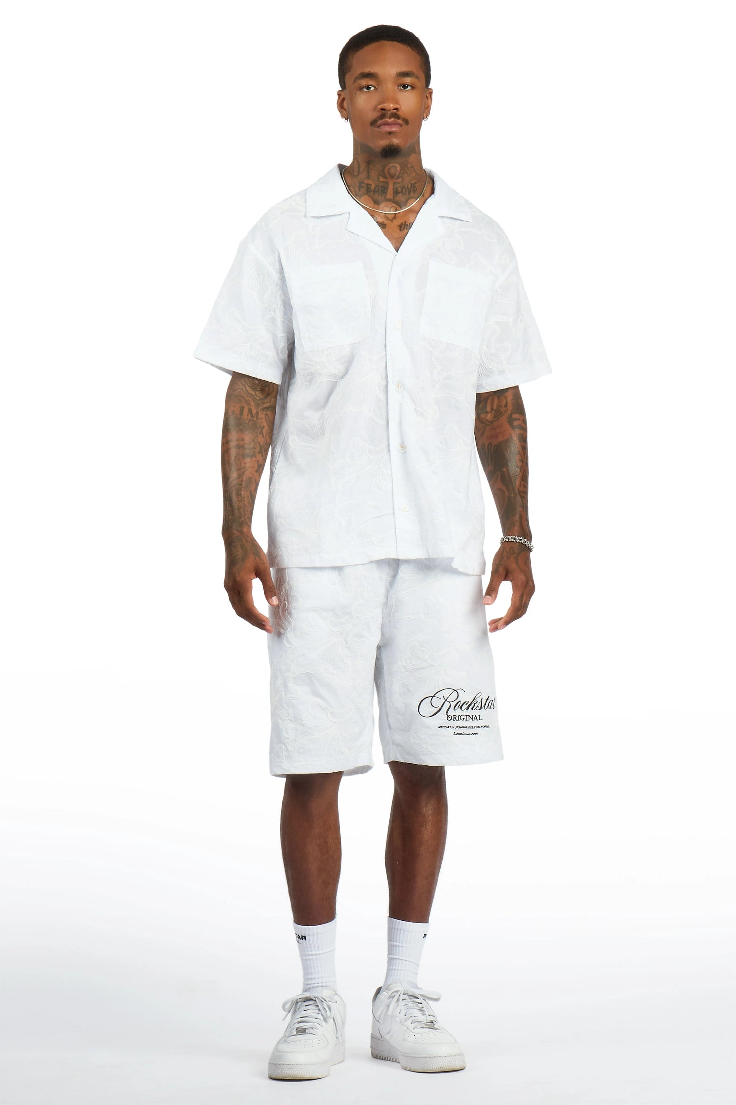 Isaiah White Button Down Shirt/Short Set