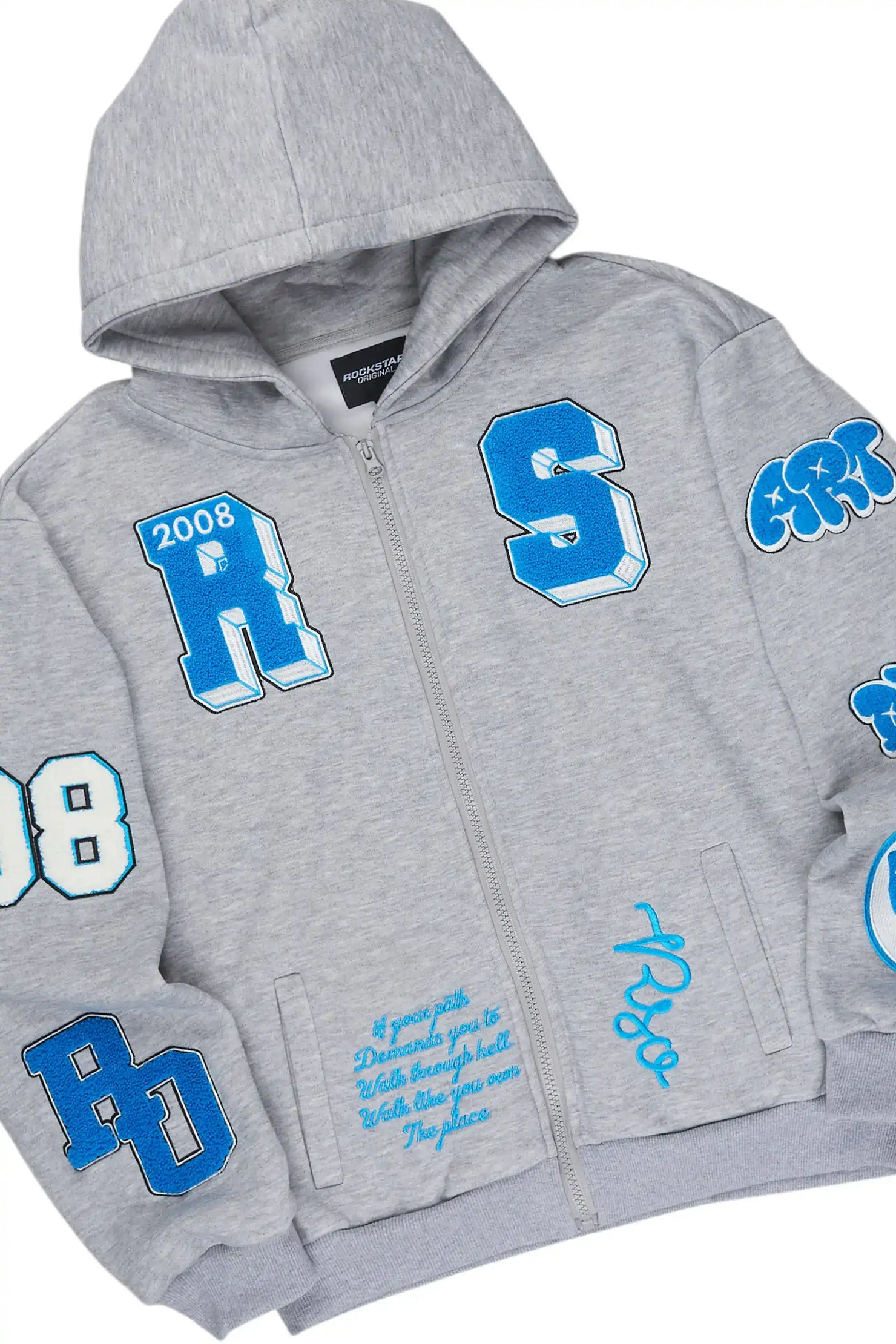 Girls Leslee Heather Grey/Blue Hoodie/Stacked Flare Track Set
