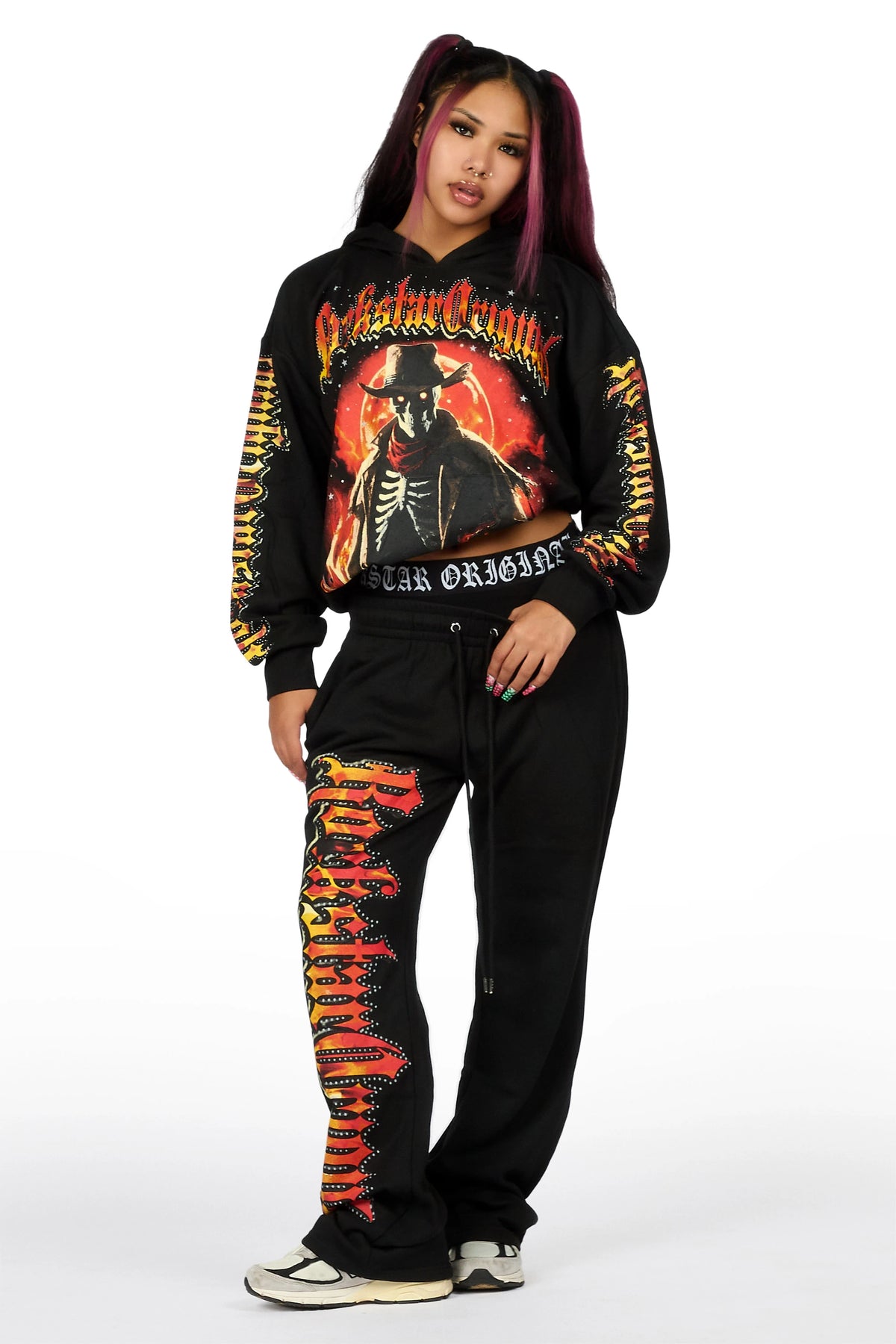 Anneleise Black Graphic Baggy Fit Track Set