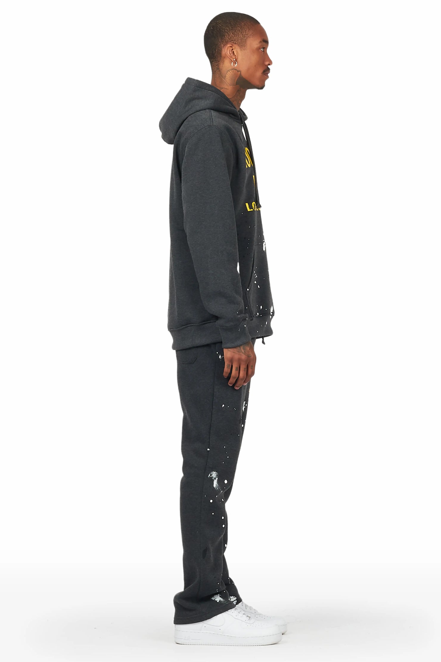 Scottie Charcoal/Yellow Paint Splatter Hoodie/Stacked Flare Track Set