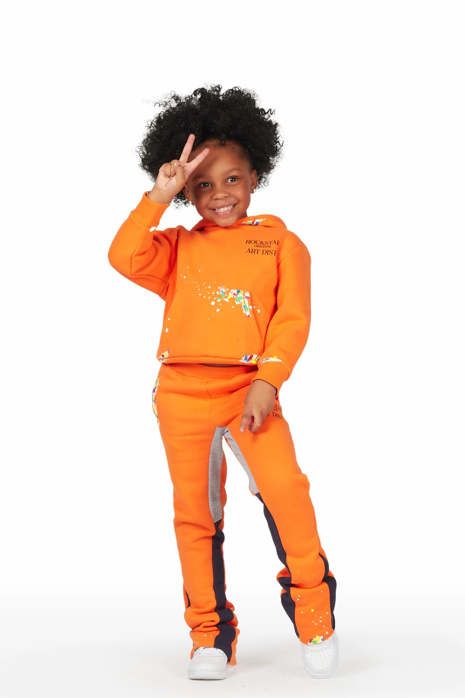 Girls Artie Orange Hoodie Super Stacked Flare Track Set