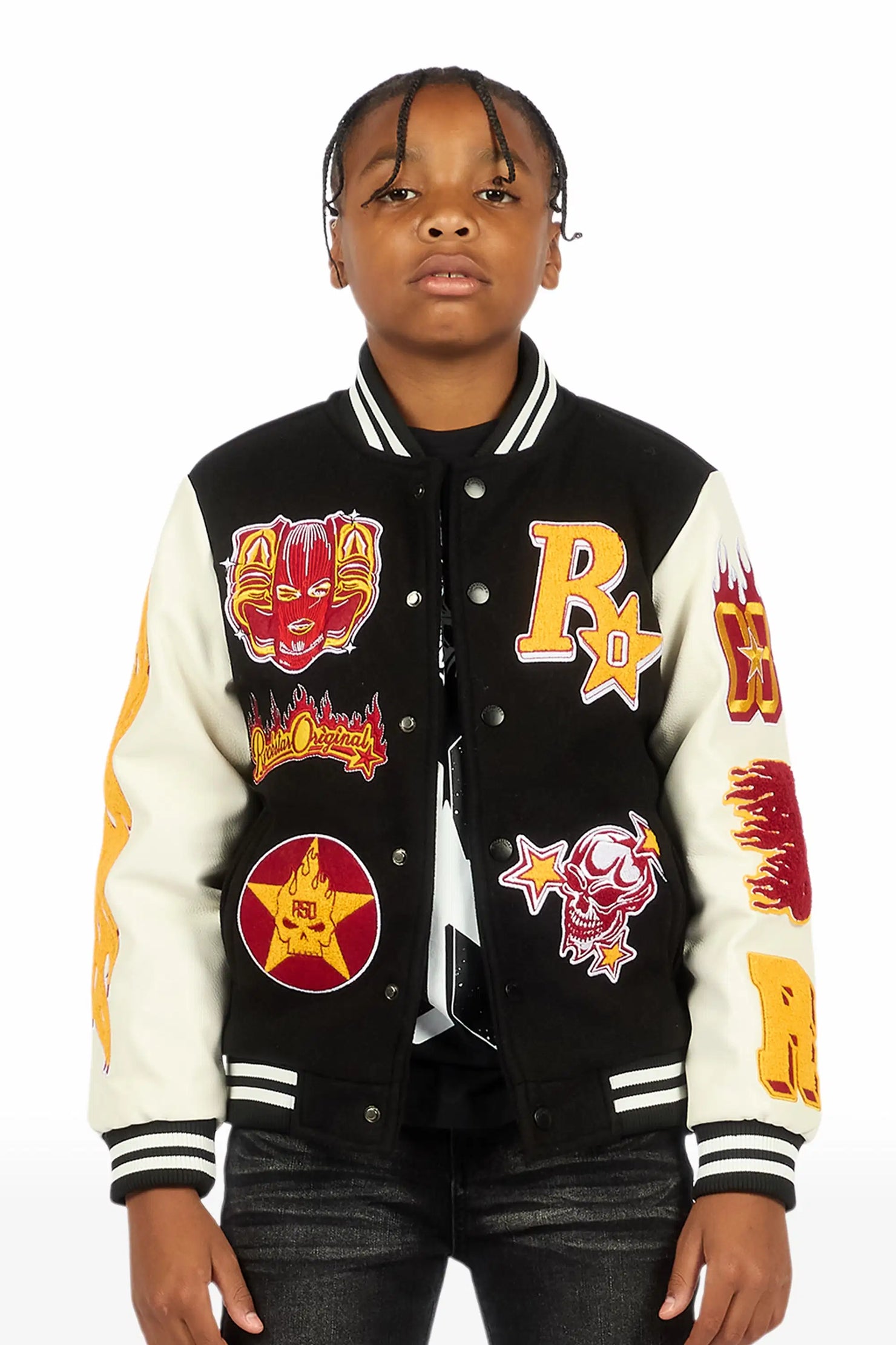 Boys Fio 2.0 Black/White Varsity Jacket