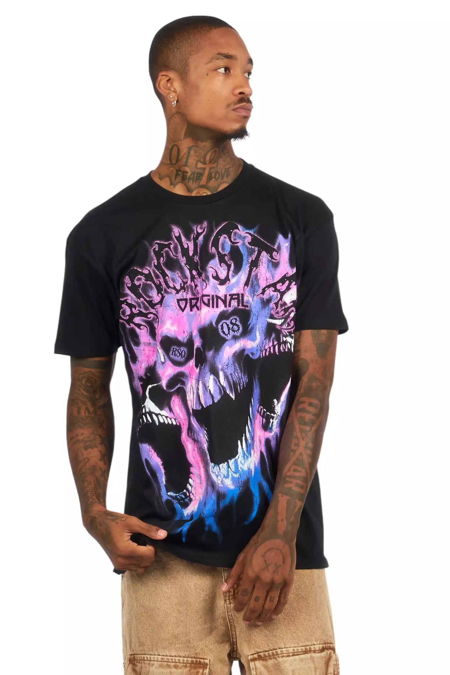 Lucen Black/Purple Oversized Graphic T-Shirt