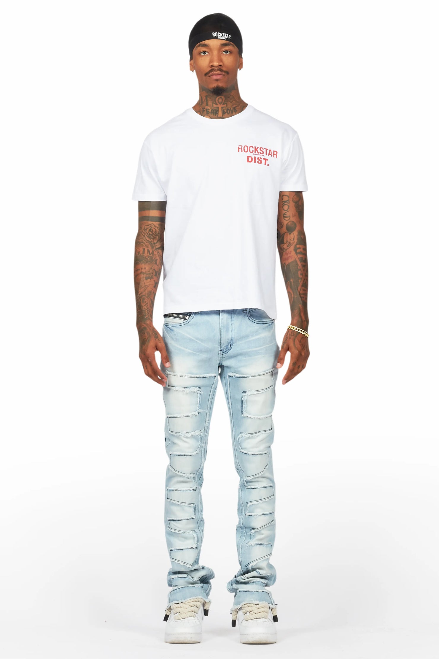Lake White/Red T-Shirt & Shake Stacked Flare Jean Bundle