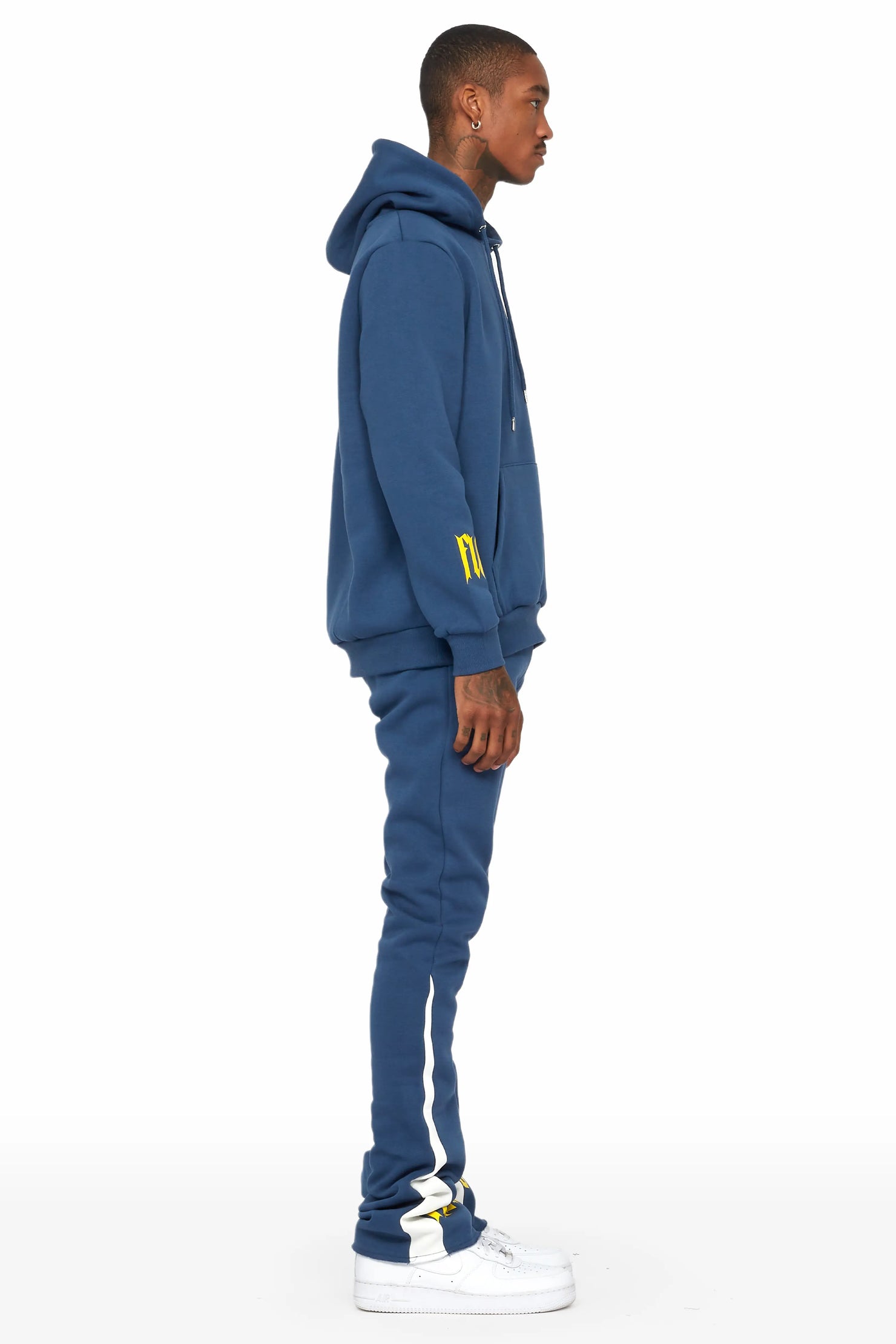 Omar Navy/White Oversized Hoodie/Stacked Flare Trackset
