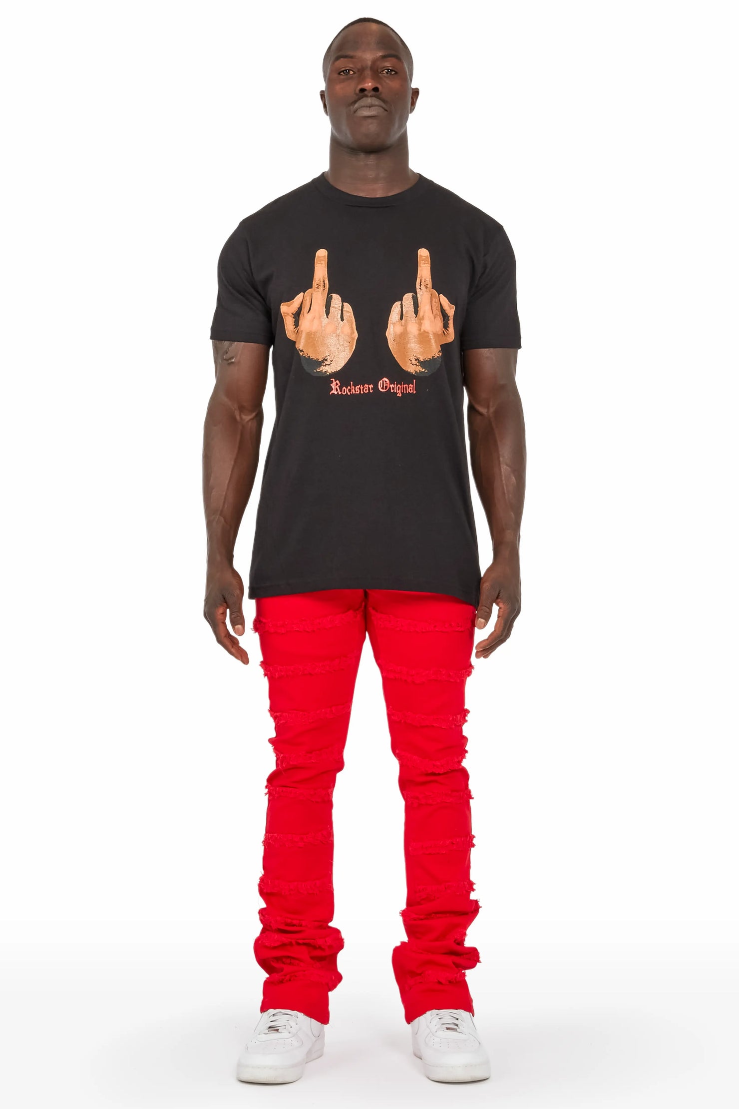 Niklaus Red Stacked FLare Jean