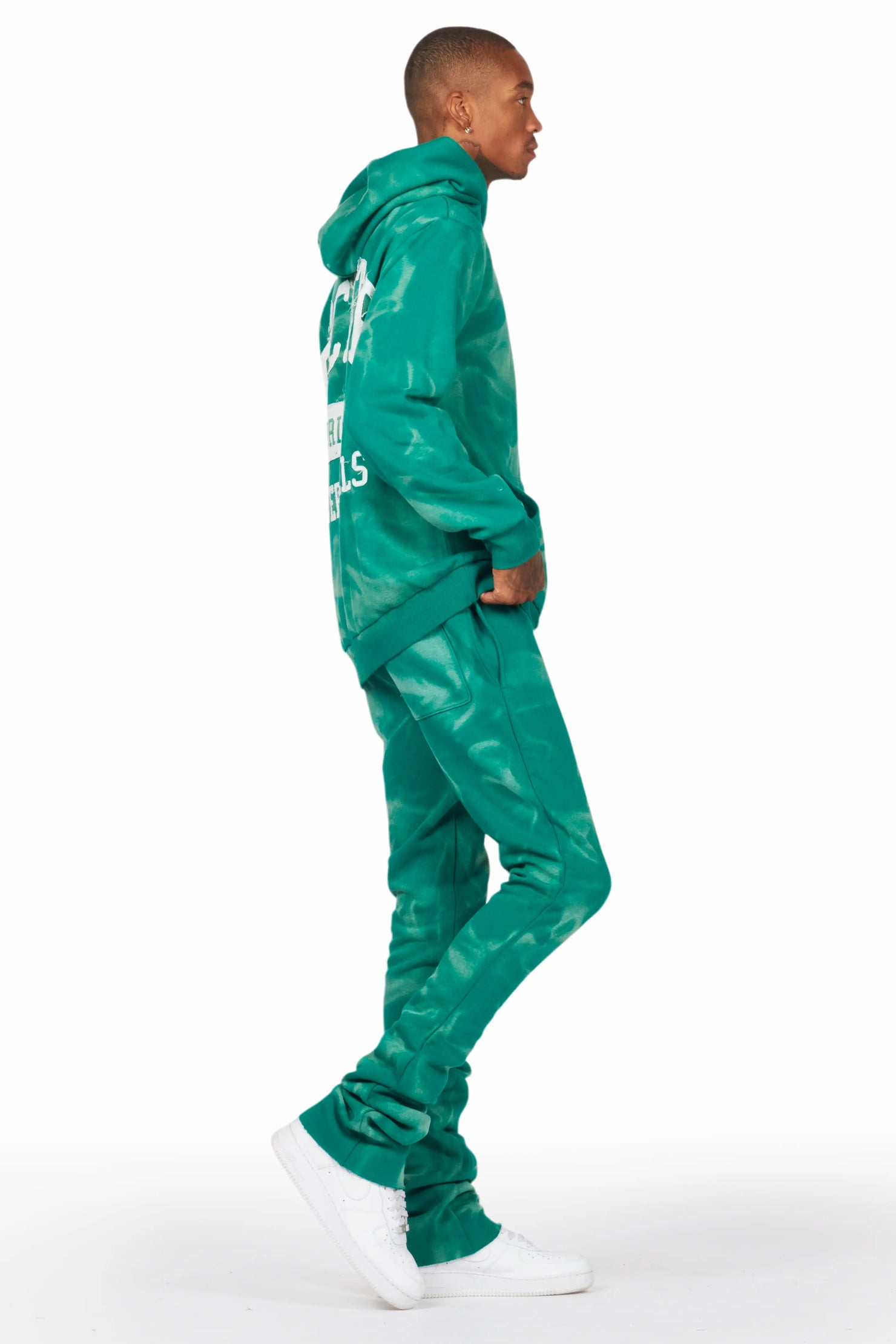 Member Green Hoodie Patchwork Stacked Flare Track Set