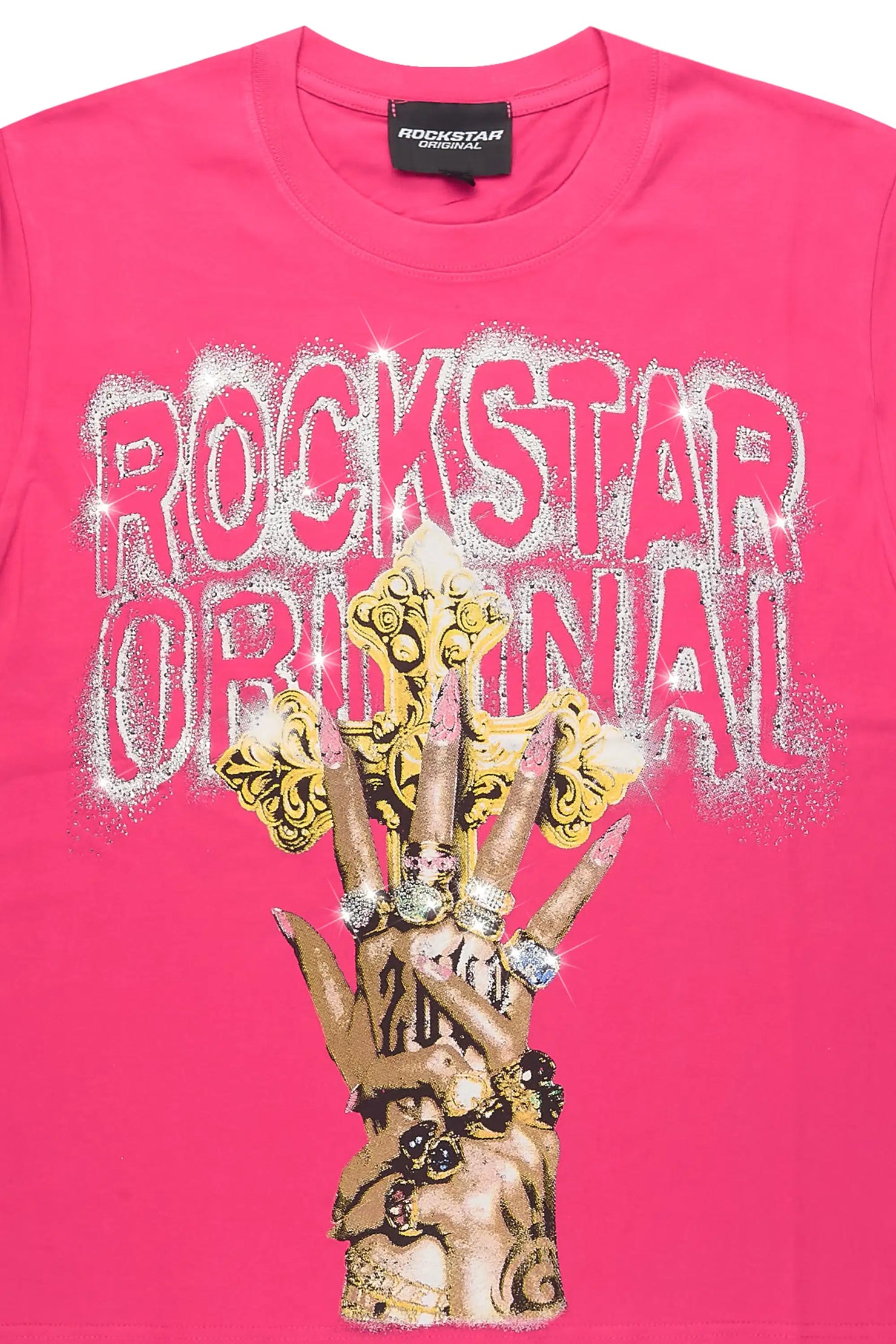 Kenoye Pink Rhinestone Short Sleeve Tee Shirt