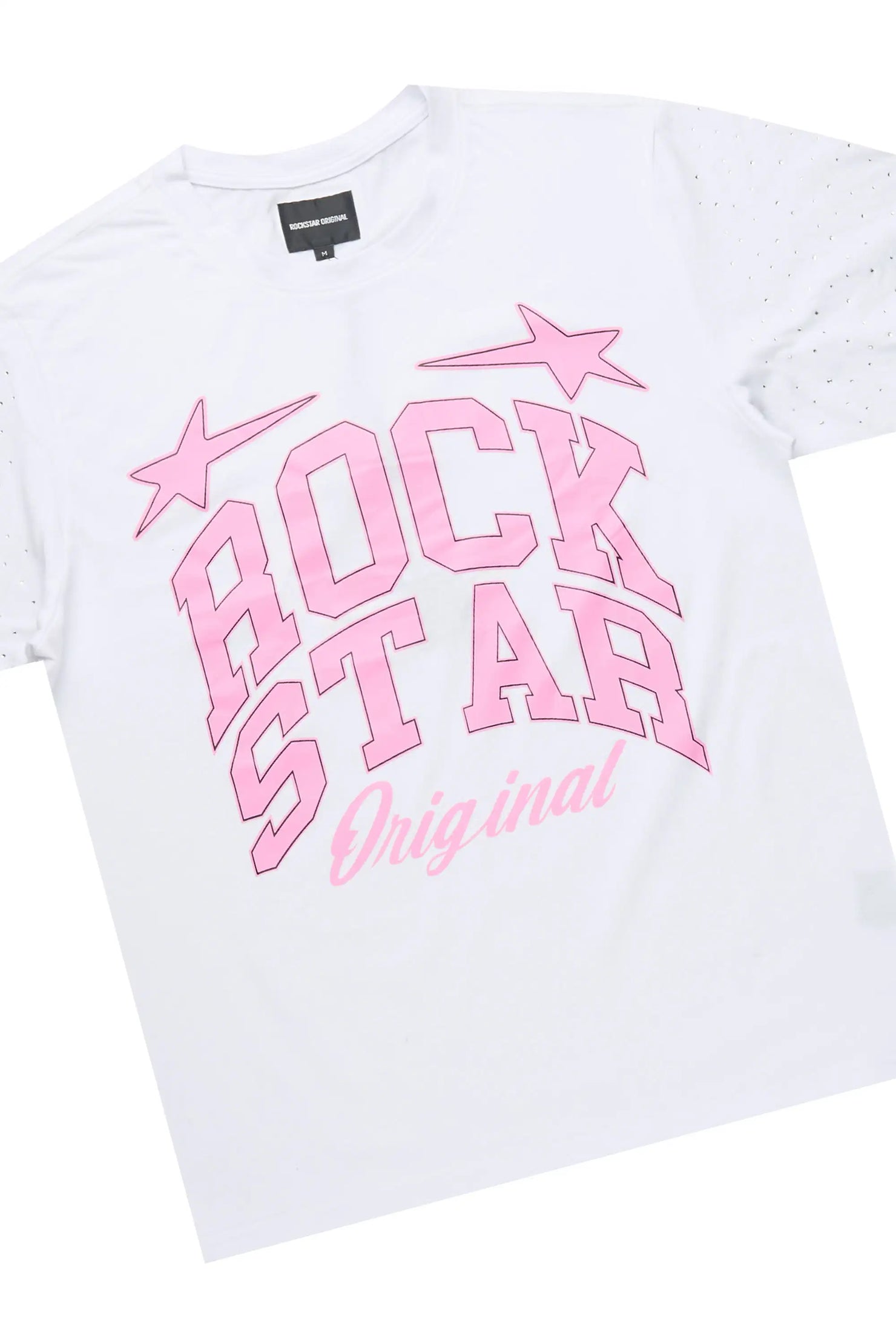 Flaveya White/Pink Rhinestone T-Shirt Short Set