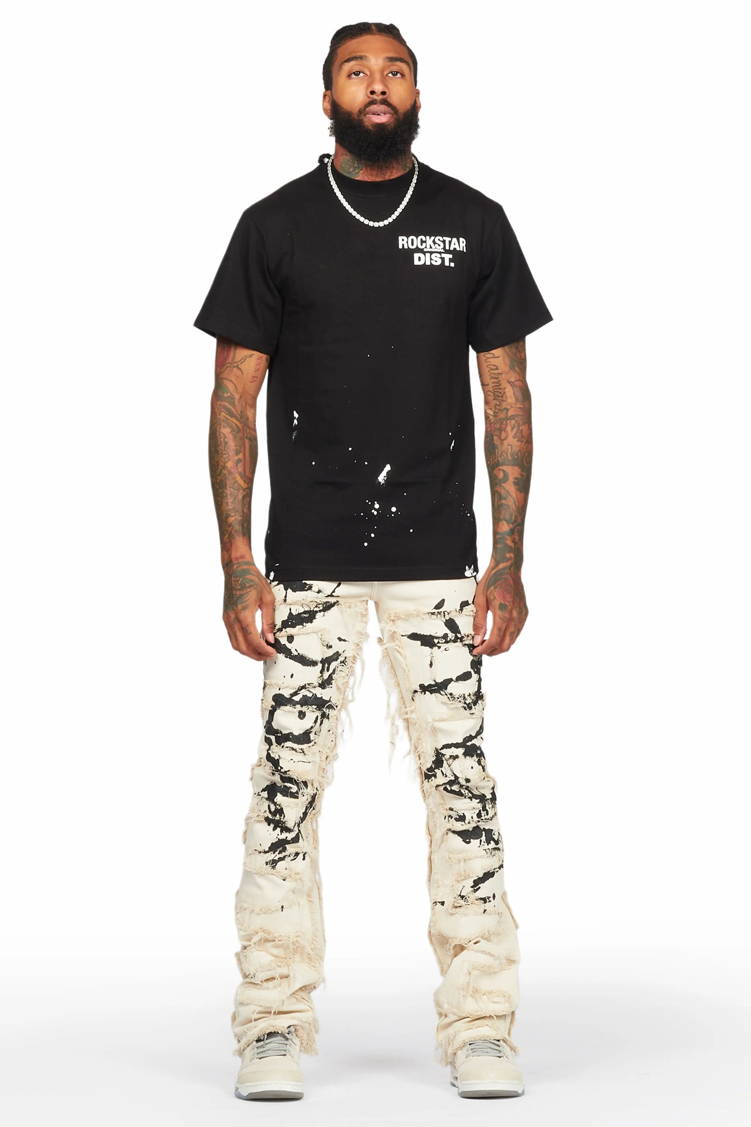 Kaito Beige Painter Stacked Flare Jean