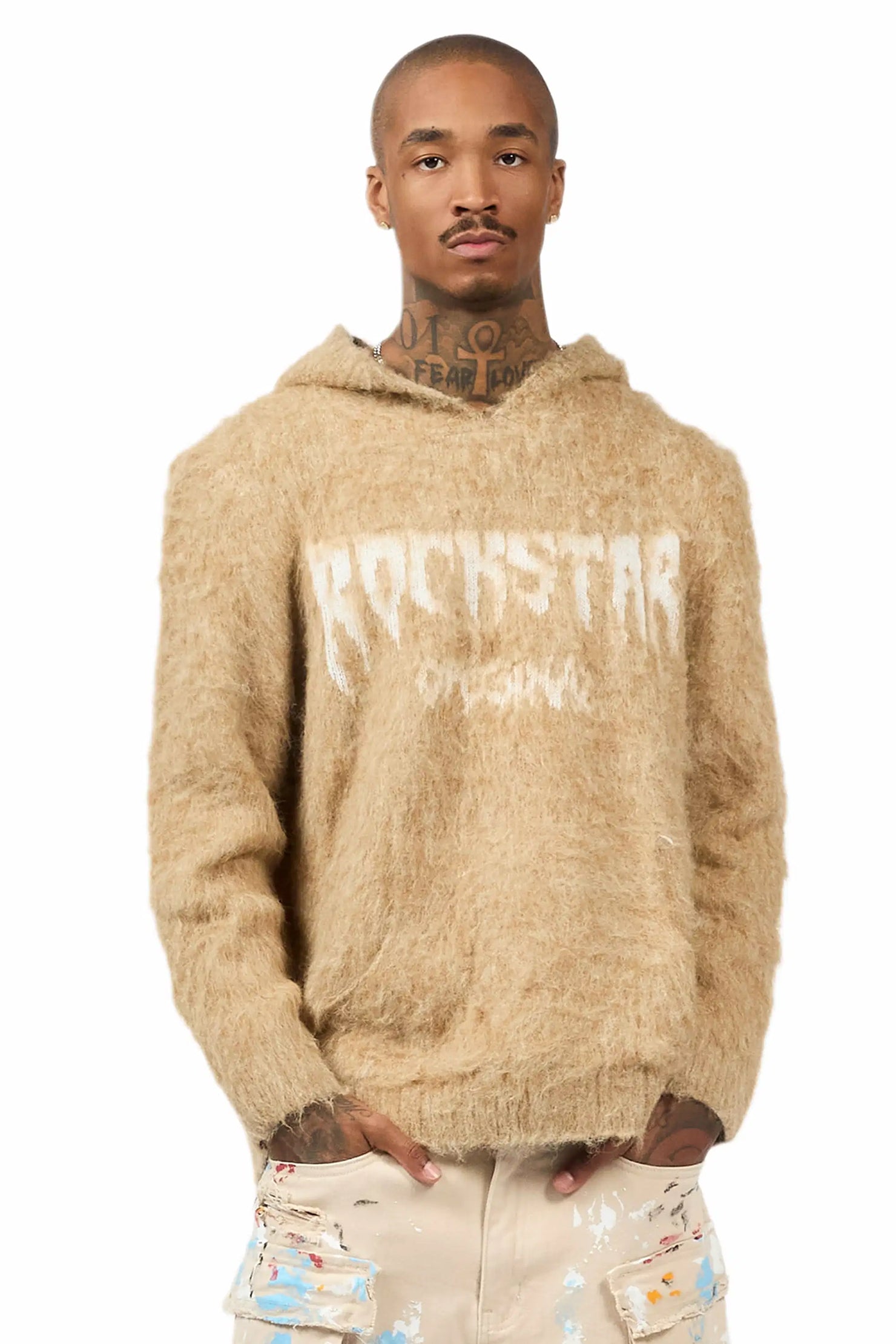 Andros Beige Graphic Knitted Hoodie