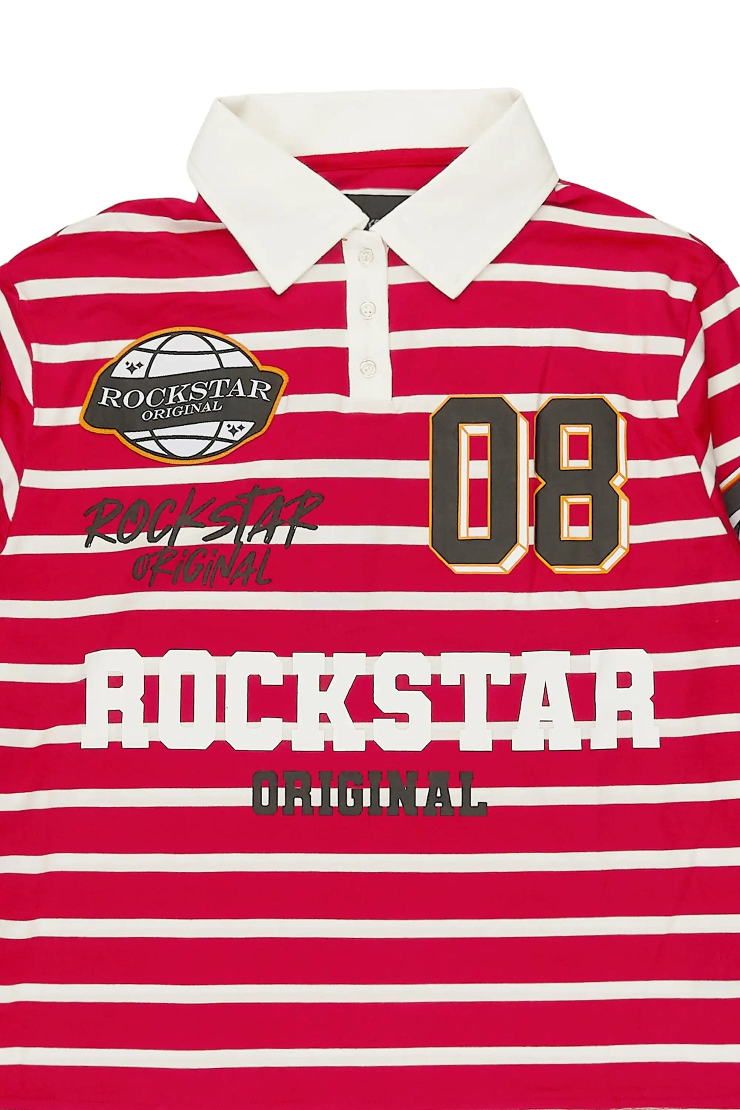 Boys Genis Red/White Long Sleeve Polo