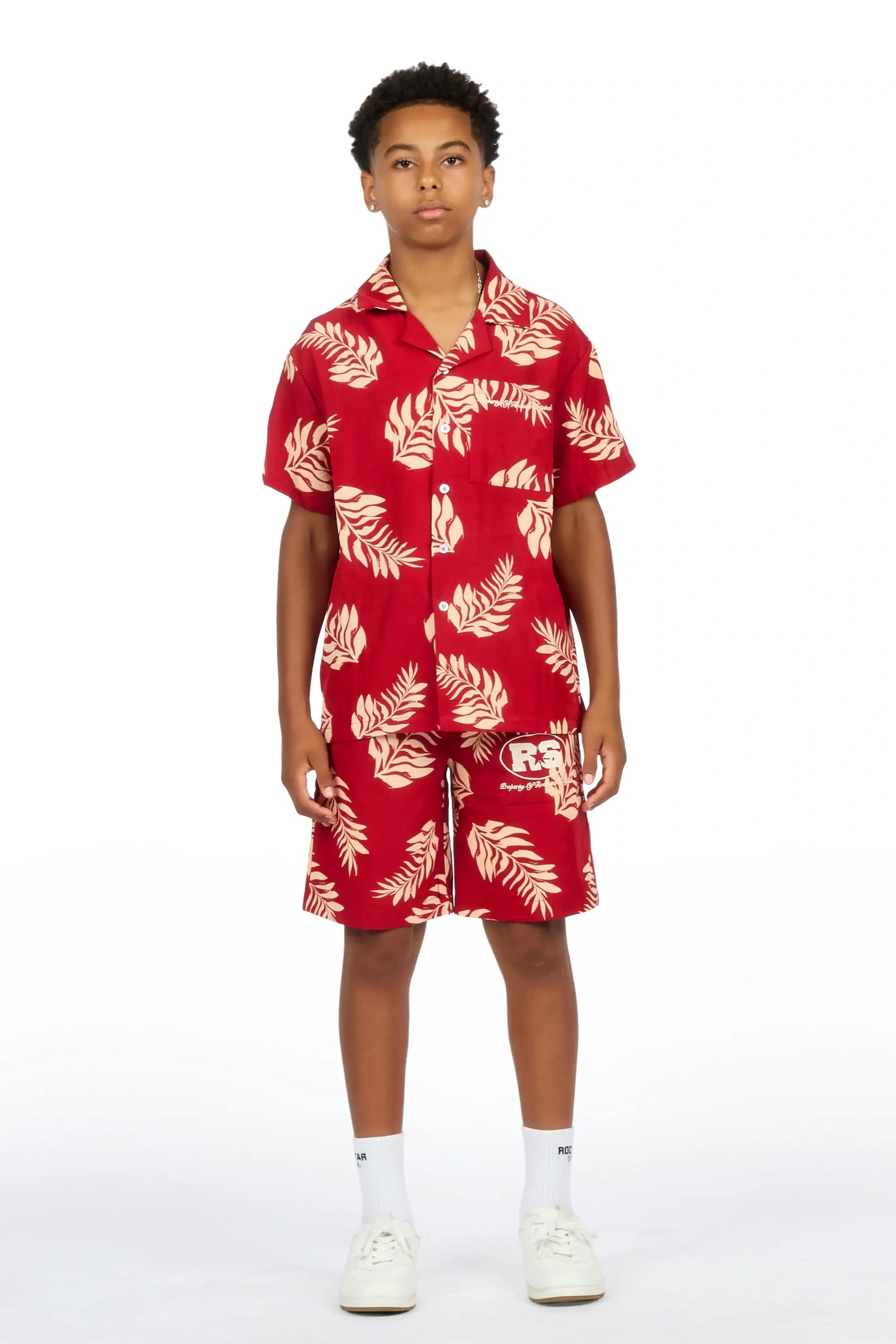 Boys Puka Red/Cream Button Down Shirt/Short Set