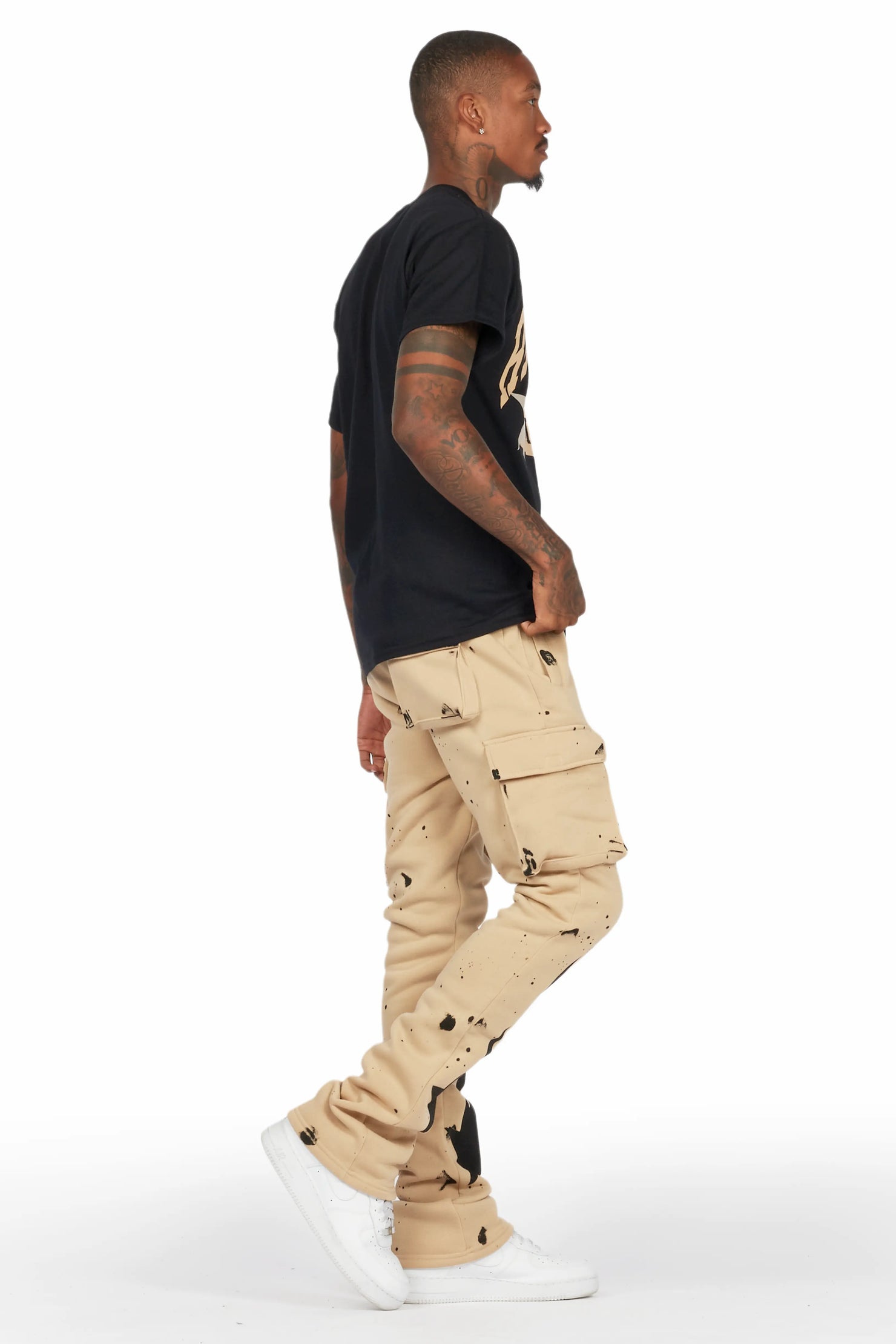 Mallor Beige/Black T-Shirt/Cargo Stacked Track Set