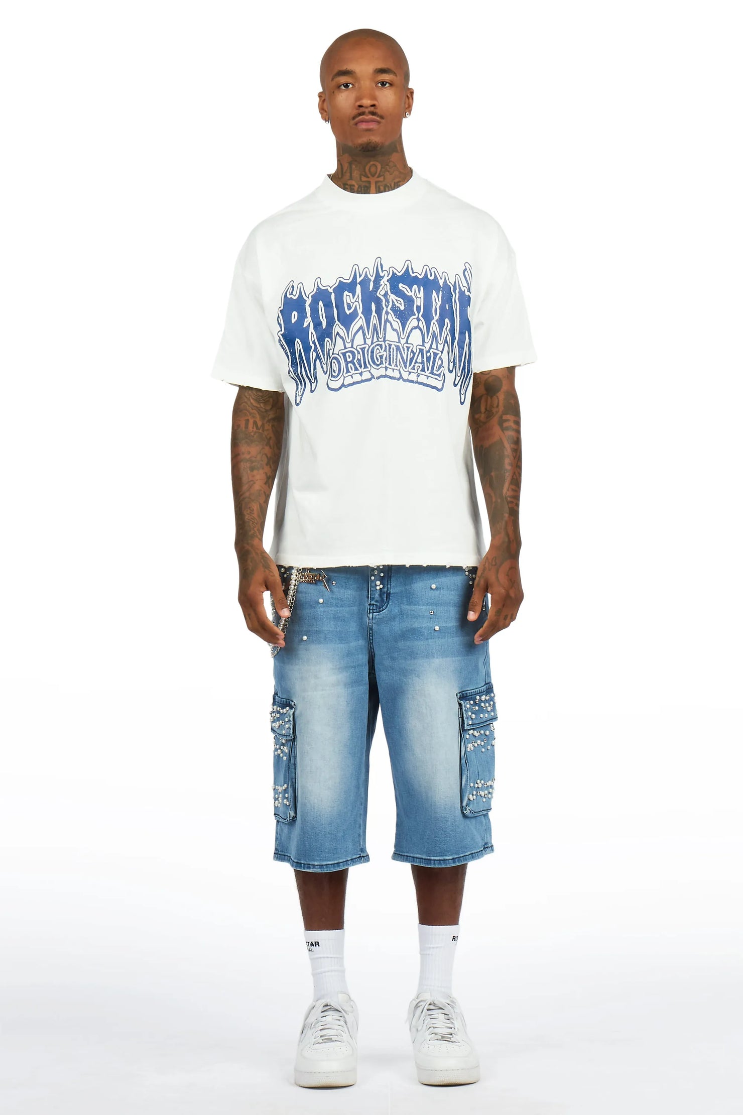 Teo Blue Rhinestone T-Shirt Denim Jort Set