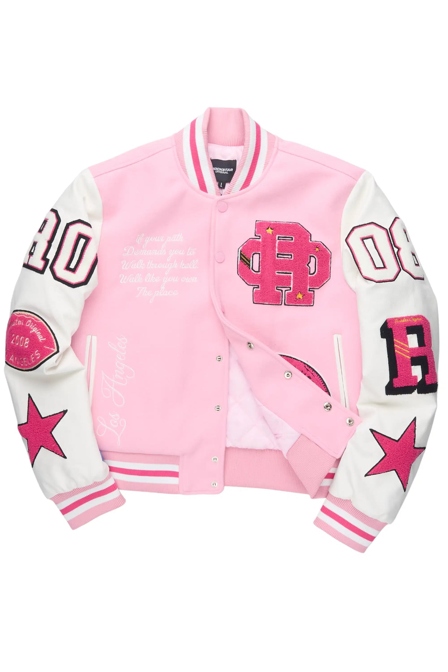 Adrienne Pink Oversized Varsity Jacket
