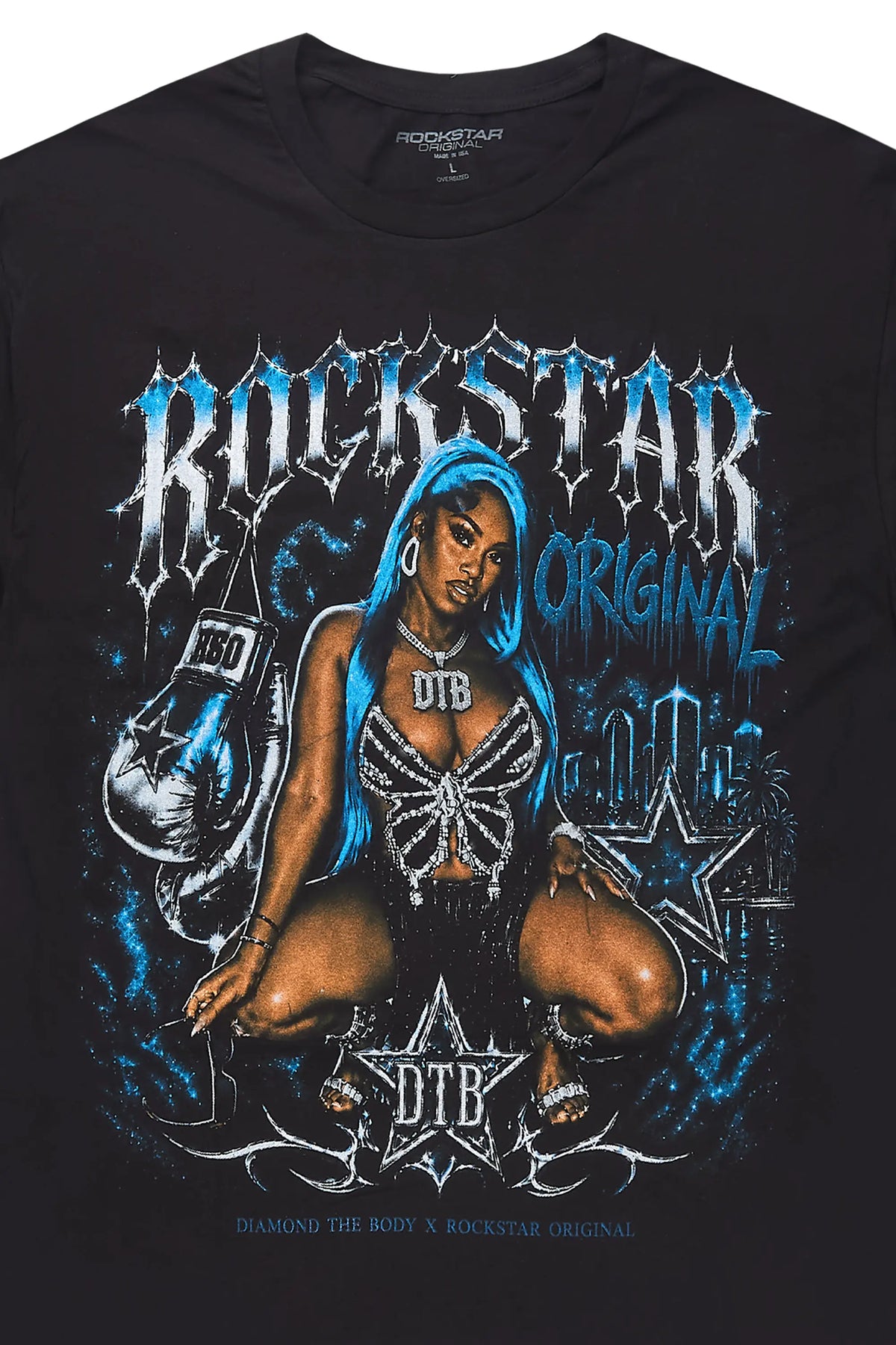 RSO X Diamond the Body Collab Black Oversized Tee Shirt