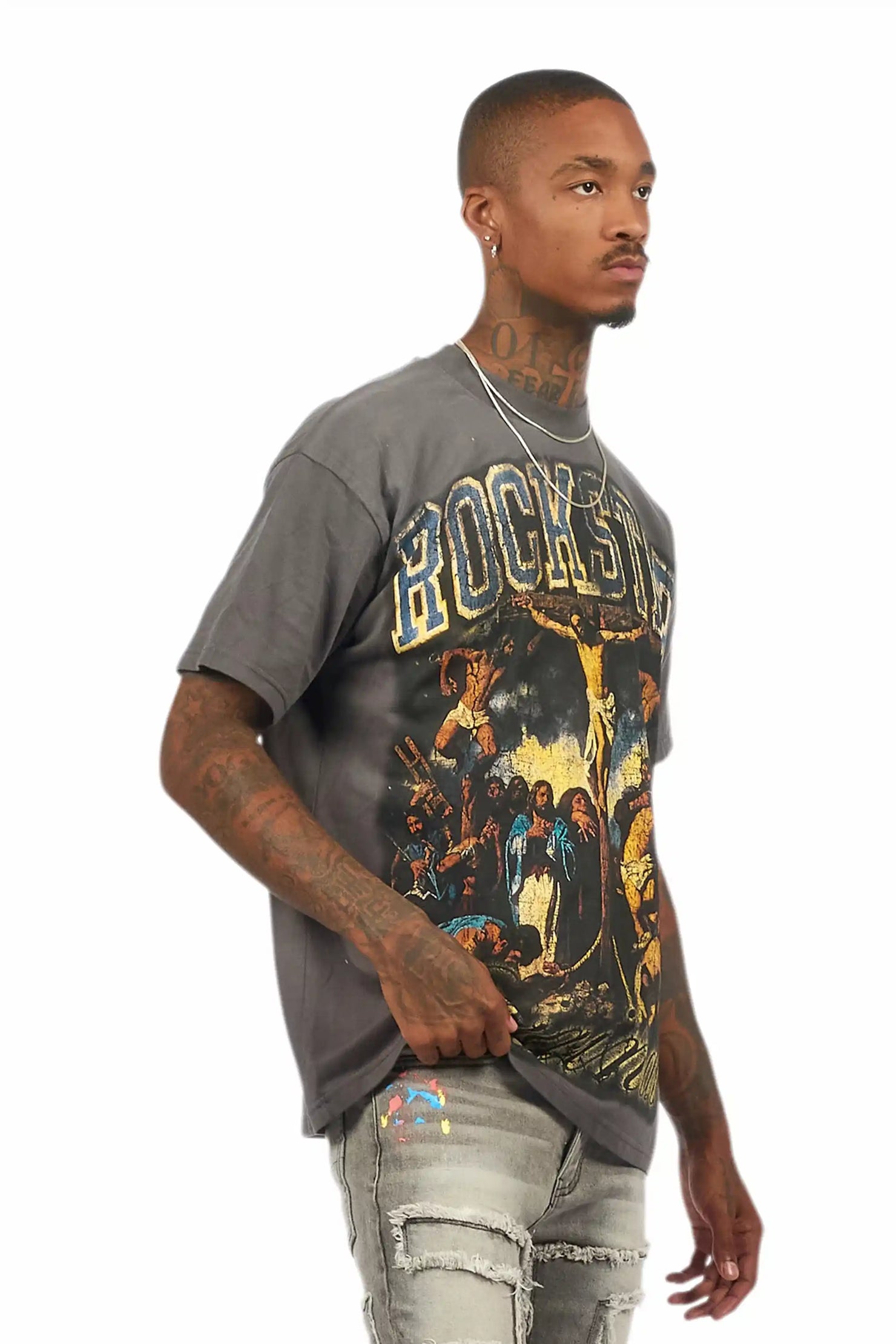 Waller Vintage Grey Oversized Graphic T-Shirt