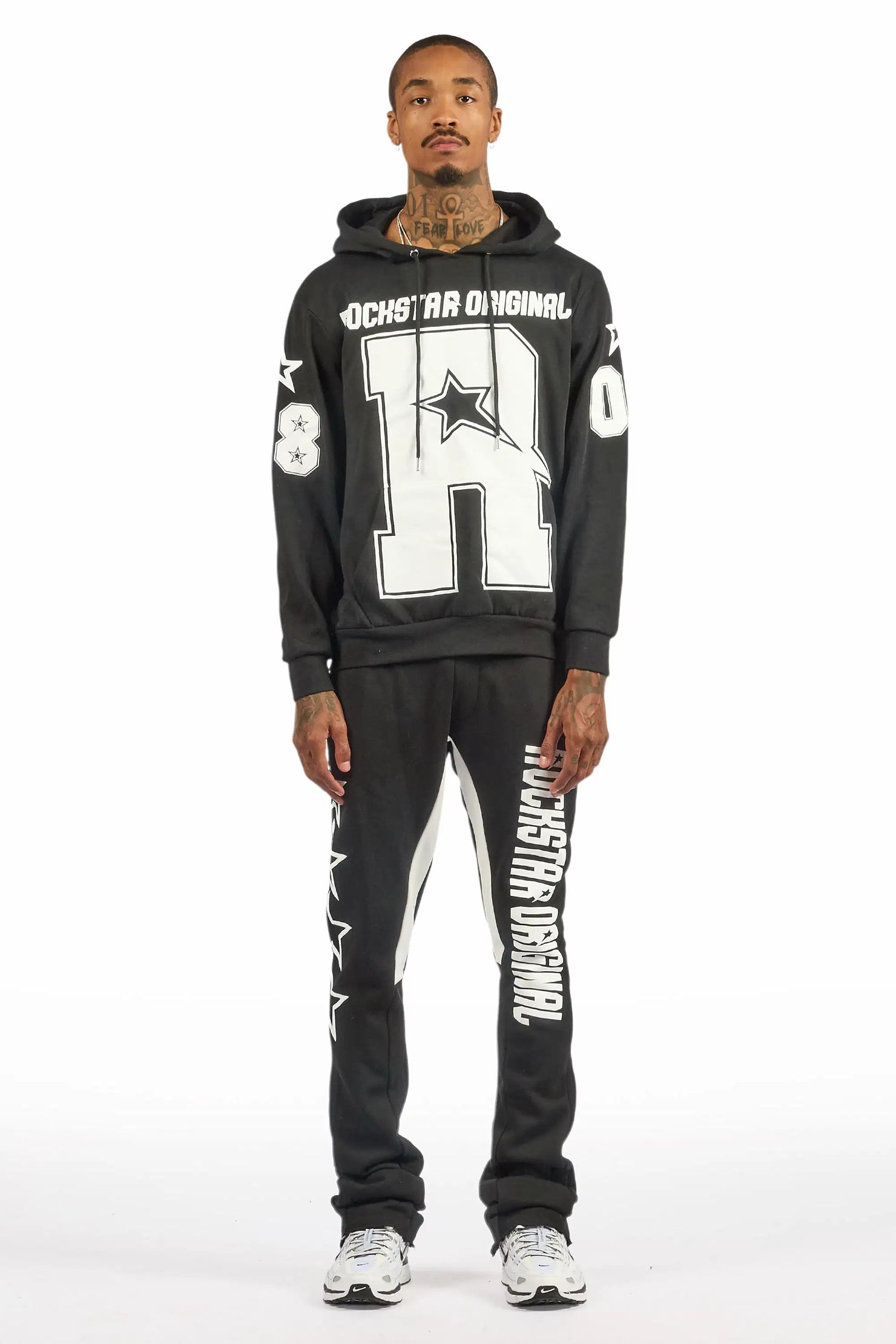 Skender Black/White Hoodie/Stacked Flare Track Set