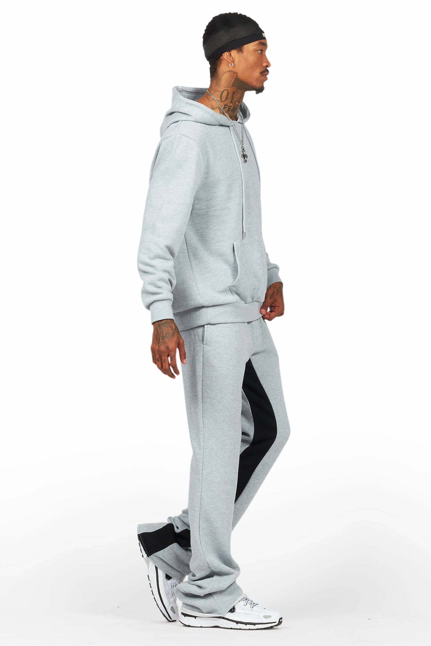 Basic Heather Grey Hoodie/Baggy Track Pant Set