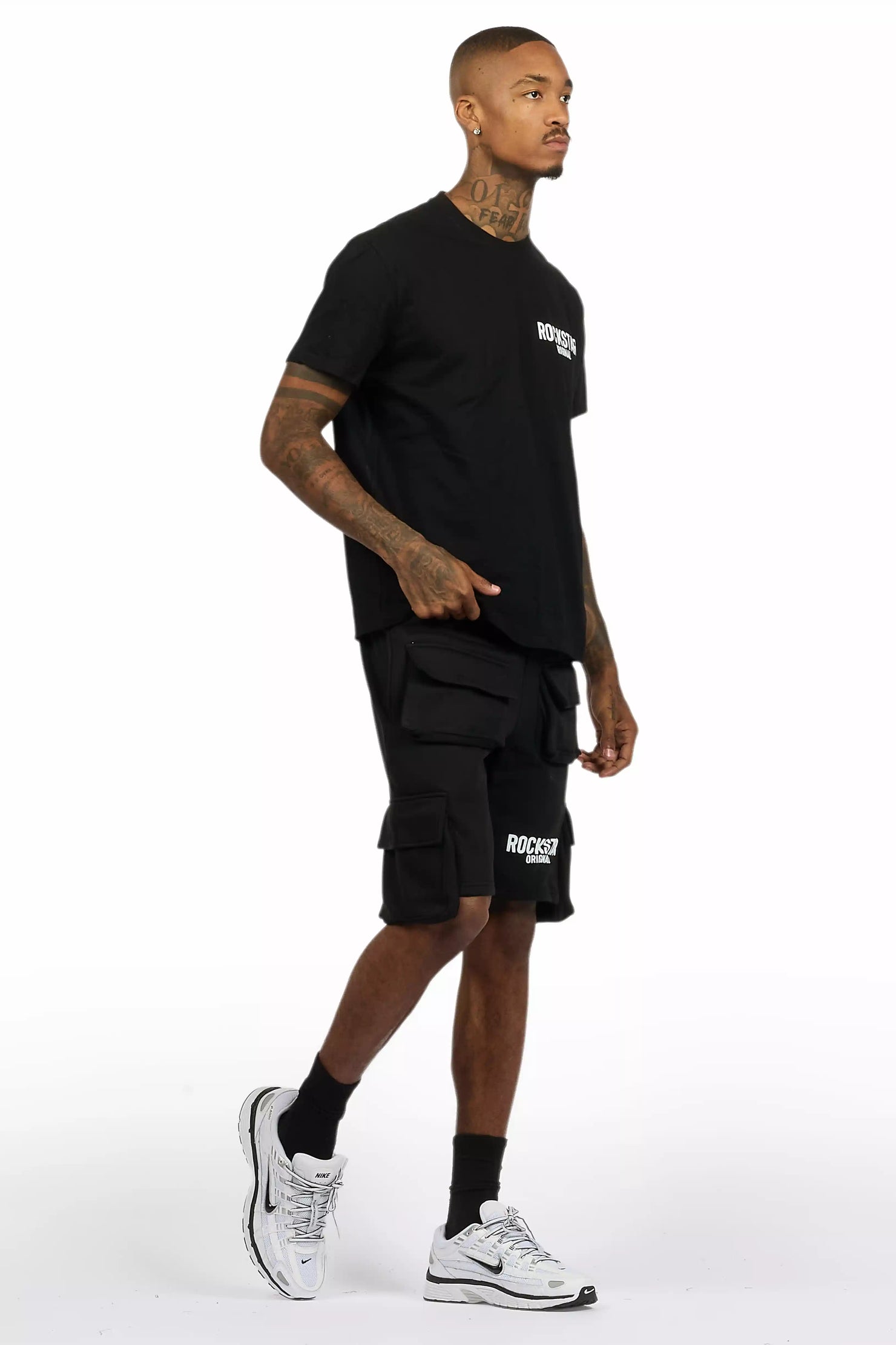 Sana Black/White T-Shirt Cargo Short Set